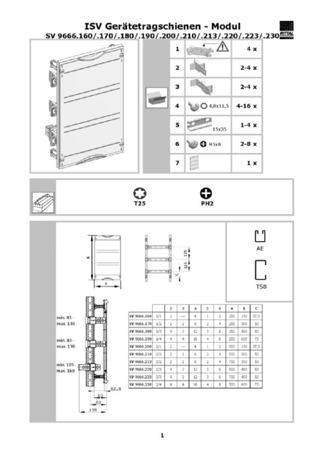 RITTAL - ISV Modulo Con Guide Din Supp App B/H