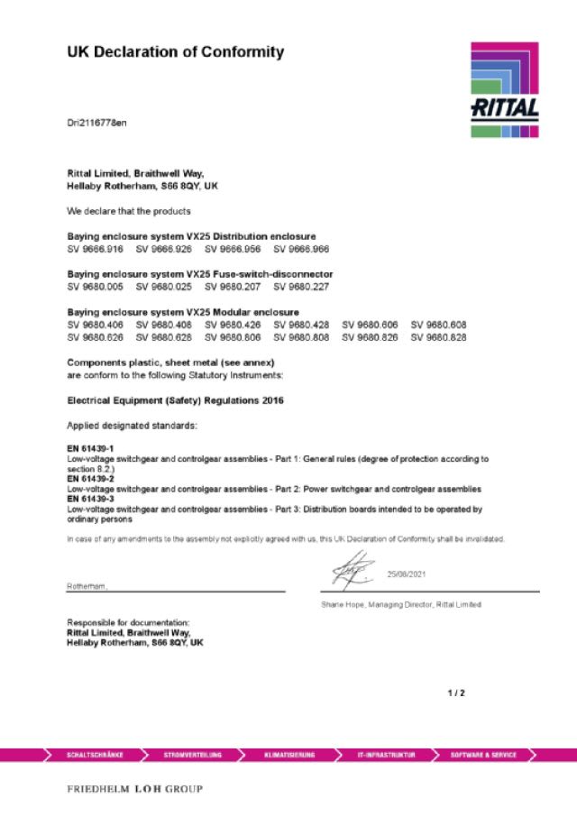 RITTAL - SV Cornice di protezione IP 2X, sistema 185 mmsezionatori NH per VX (L:1200 mm