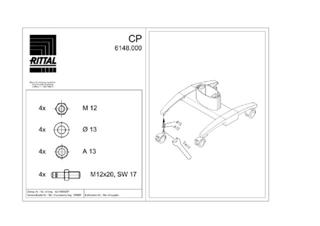 RITTAL - CP 4 RUOTE PIVOTTANTI DOPPIE D=75MM