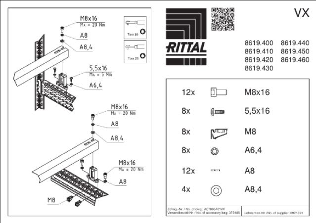 RITTAL - VX 2 SUPPORTI ARRIVO CAVI 800MM - 2PZ