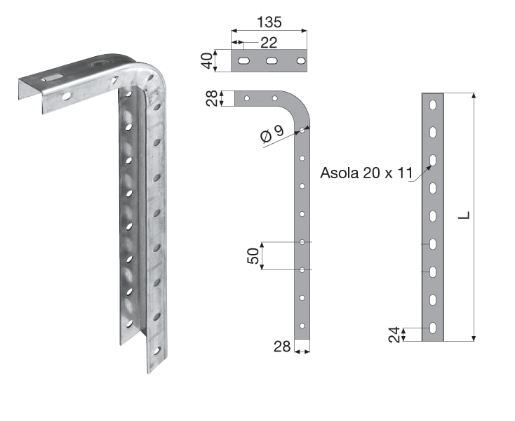 SATI - S2 Supporto a soffitto compatibile con mensola ad incastro MS lunghezza 445 mm ZS