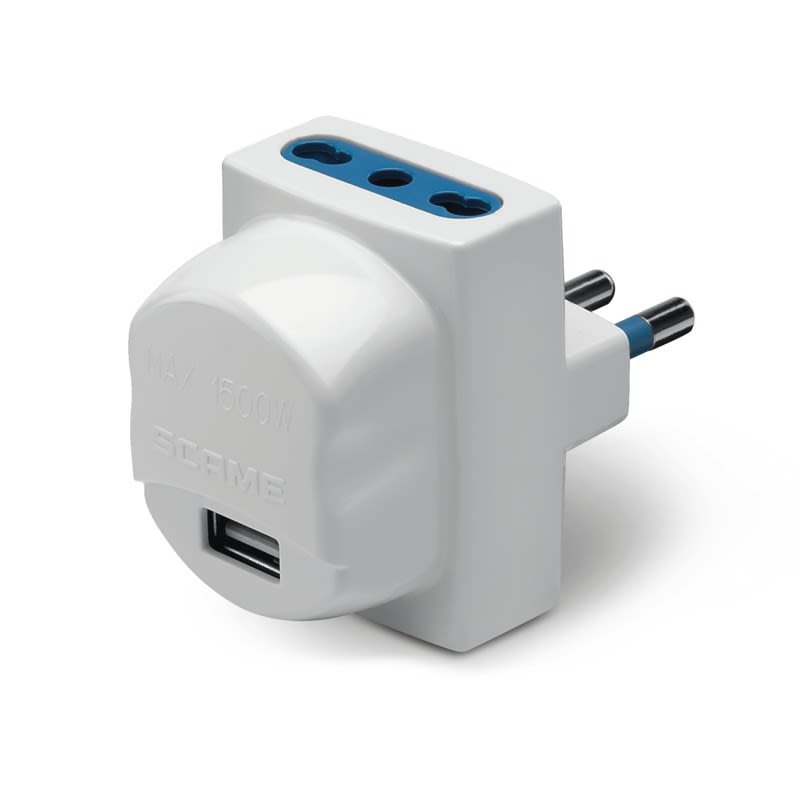 SCAME PARRE - ADATT.BLUELINE USB+2 PR. 2P+T 16A-BIANCO