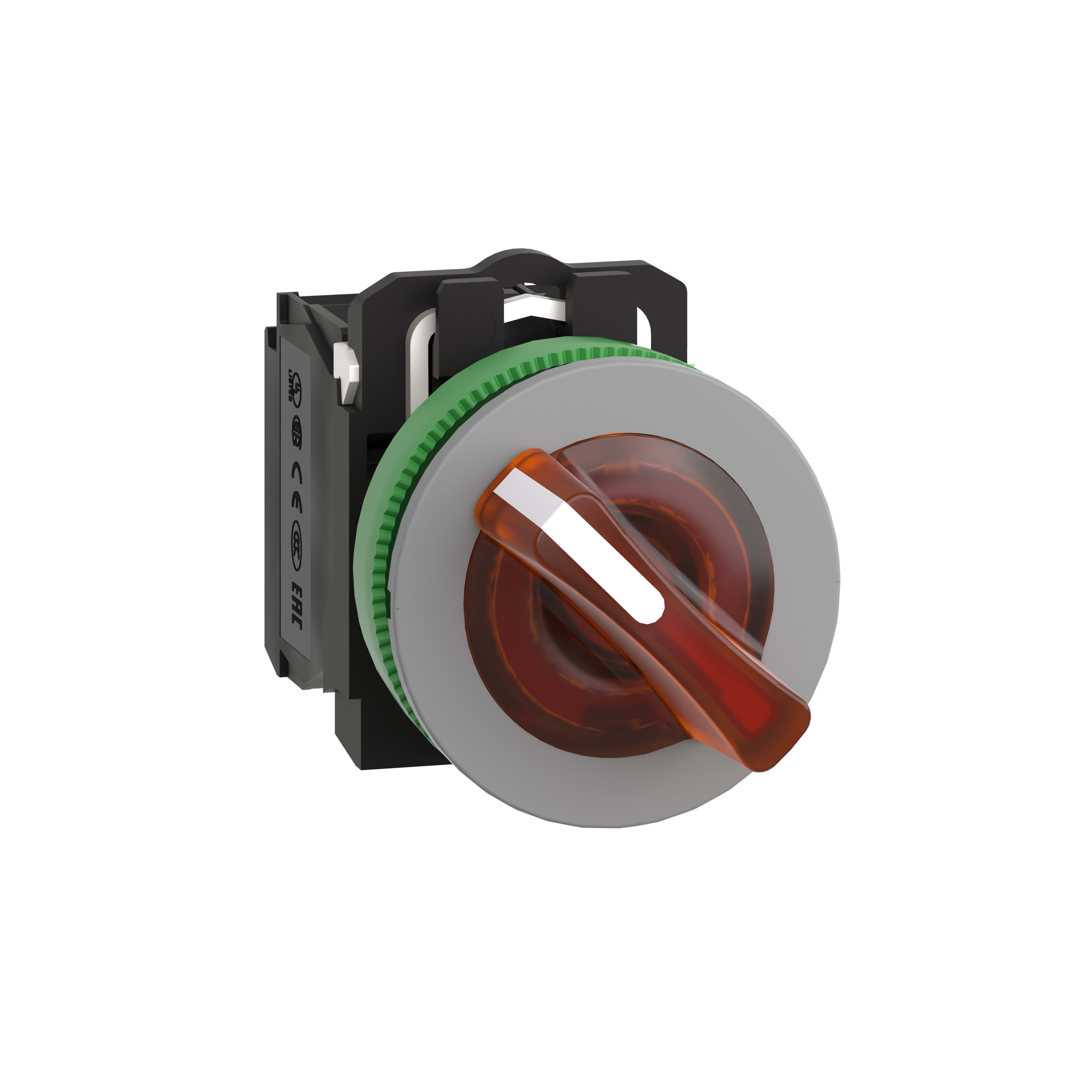 SCHNEIDER ELECTRIC - Selettore luminoso arancione 2 posizioni.- filopannello - 120Vac - ghiera grigia -Ø30 - LED universale - NO+NC