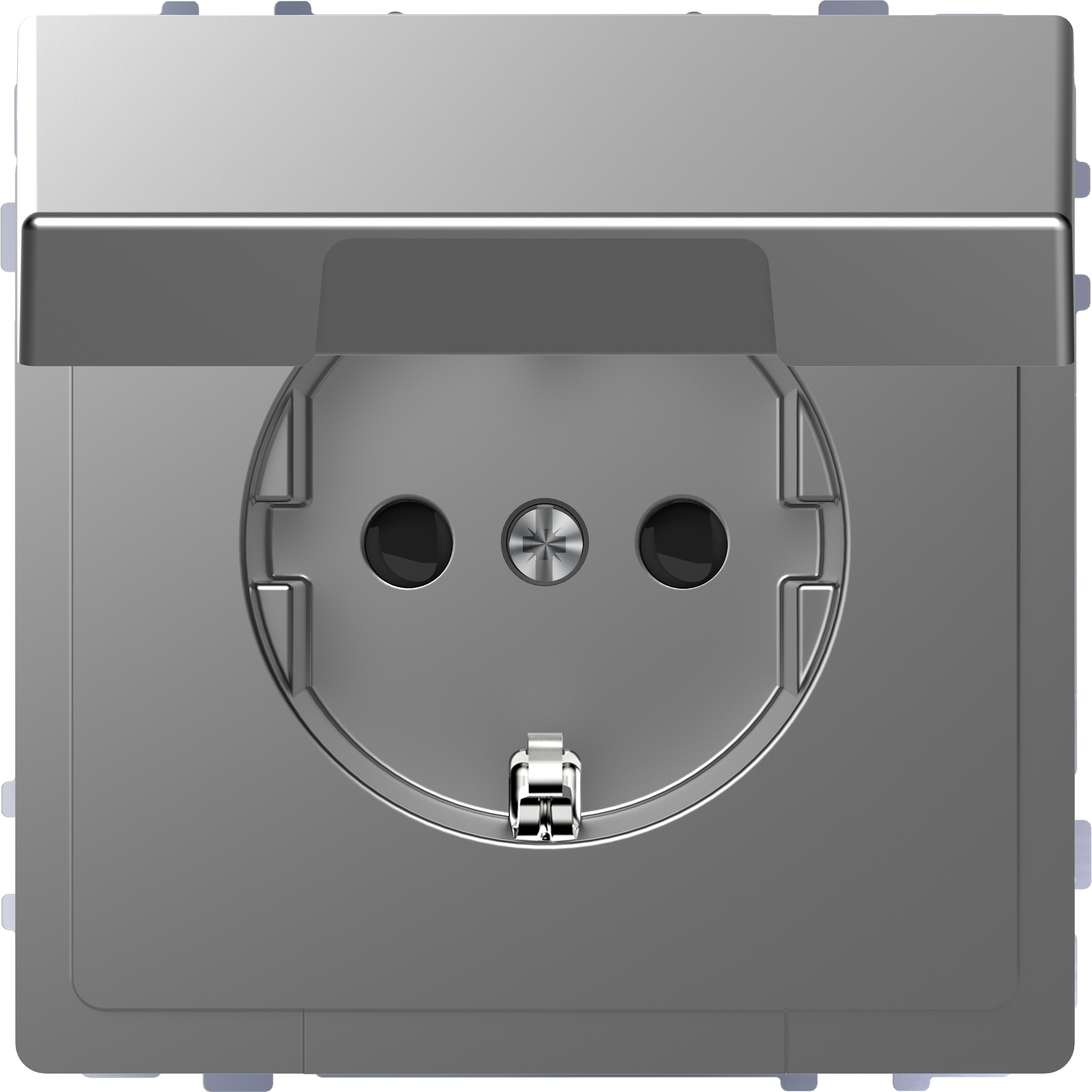 SCHNEIDER ELECTRIC - Presa SCHUKO sportello fless, protez, senza vite, acciaio, System Design