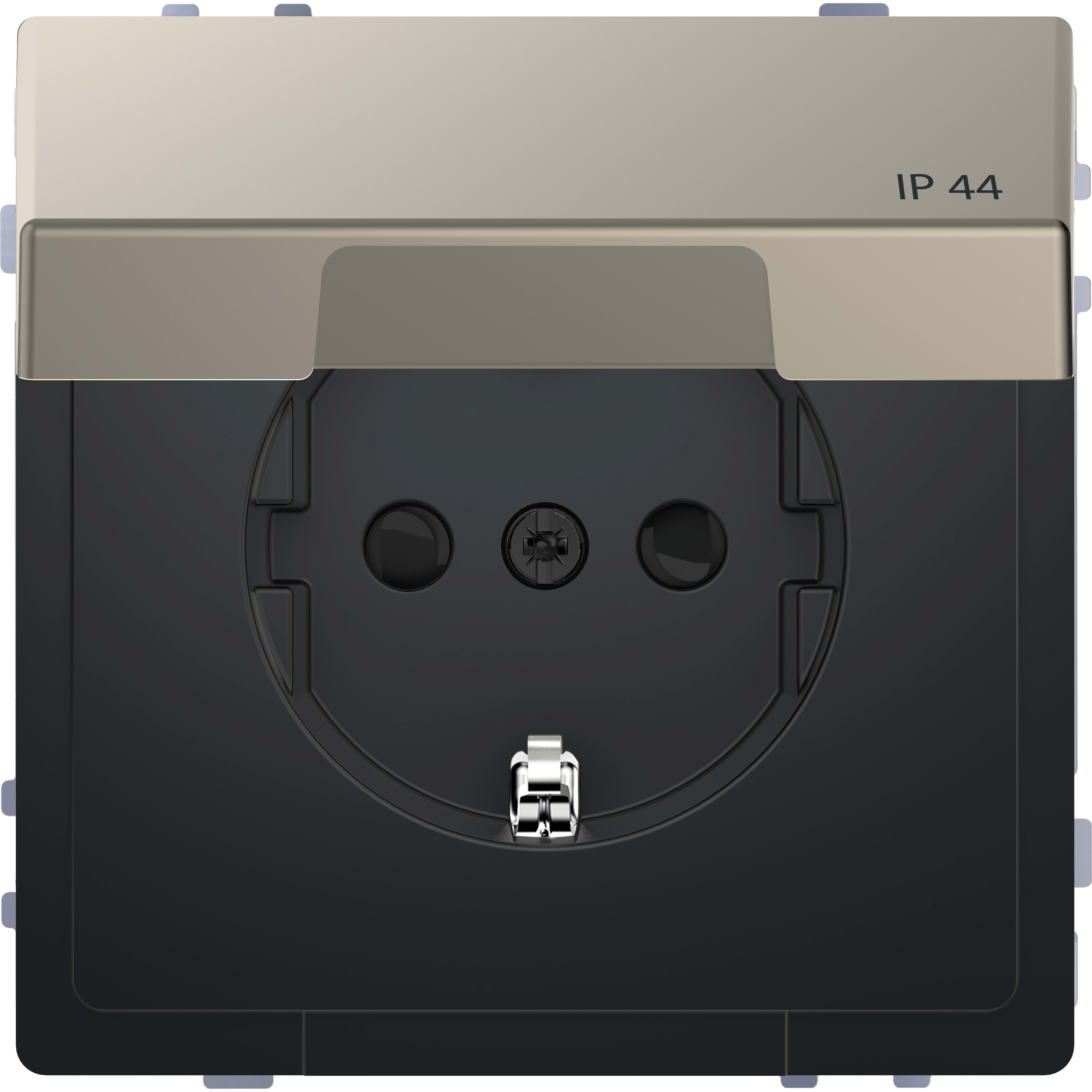 SCHNEIDER ELECTRIC - SCHUKO sock.-out. w. hng.lid, IP44, shut. screwl. term. nickel metallic,Sys.Des.