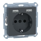 SCHNEIDER ELECTRIC - Merten - USB charger + schuko socket-outlet - 2.4A 16A - anthracite