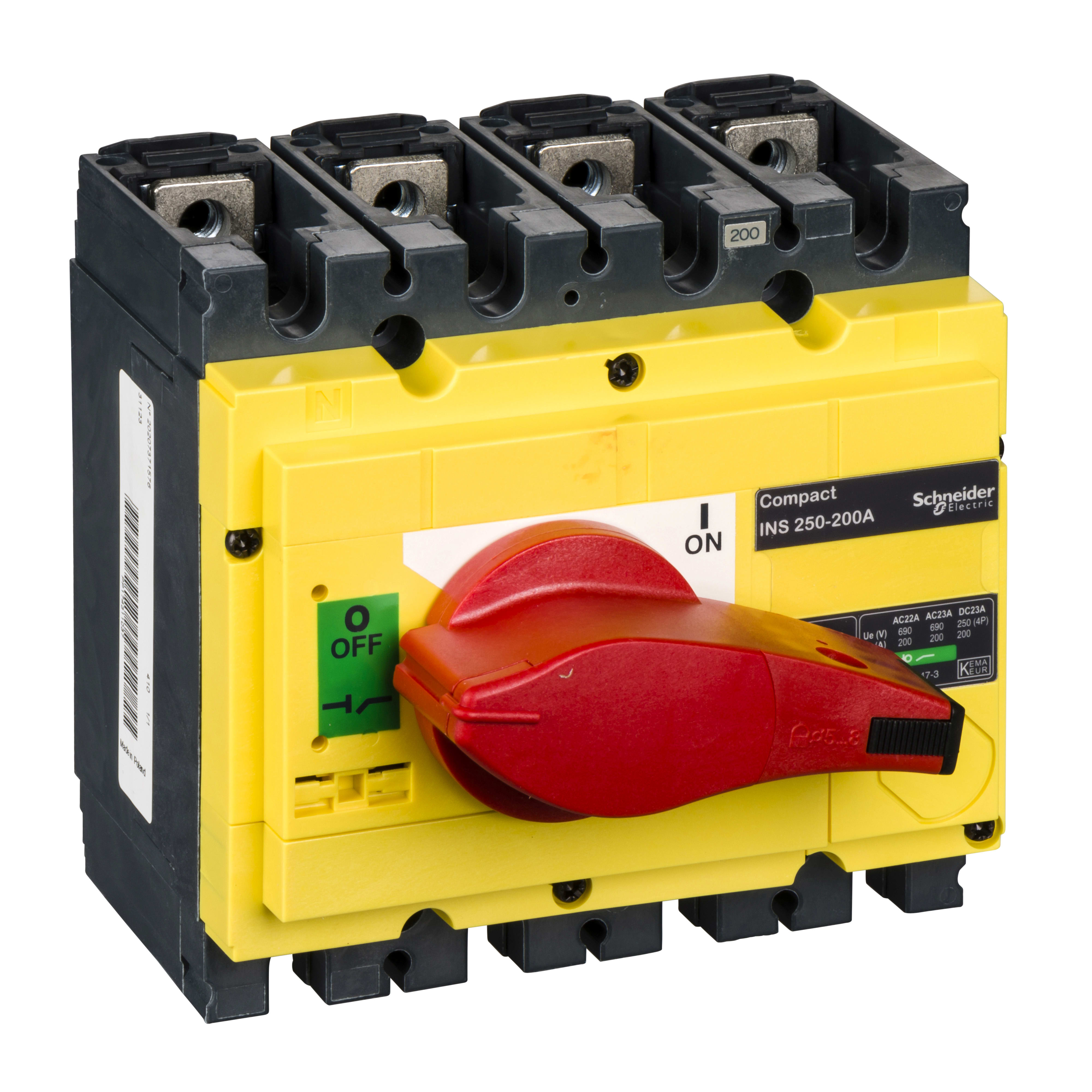 SCHNEIDER ELECTRIC - INS250 200A FISSO ANT 4P MAN ROSSA