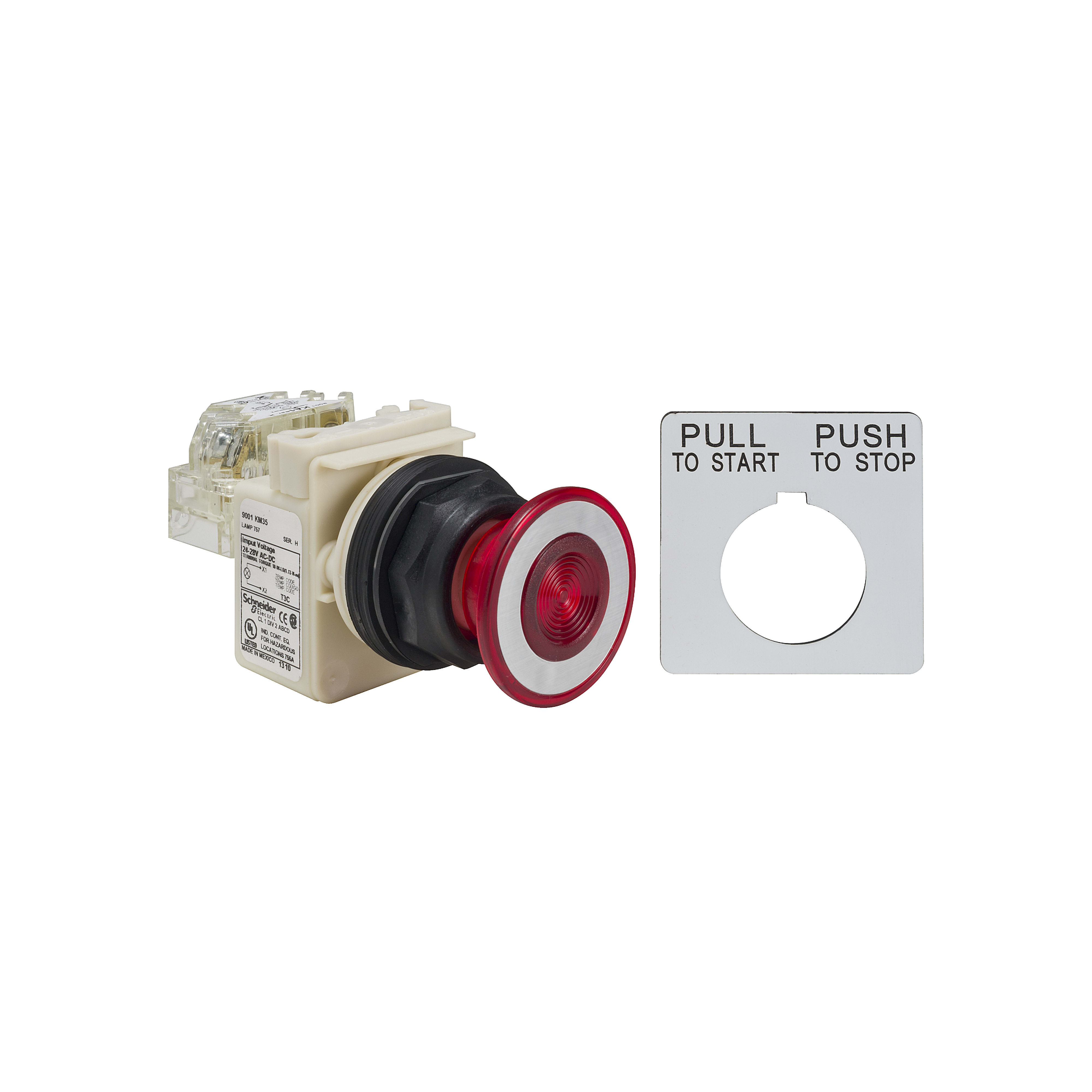 SCHNEIDER ELECTRIC - Pulsante luminoso diametro 30 - testa a fungo luminoso 28V