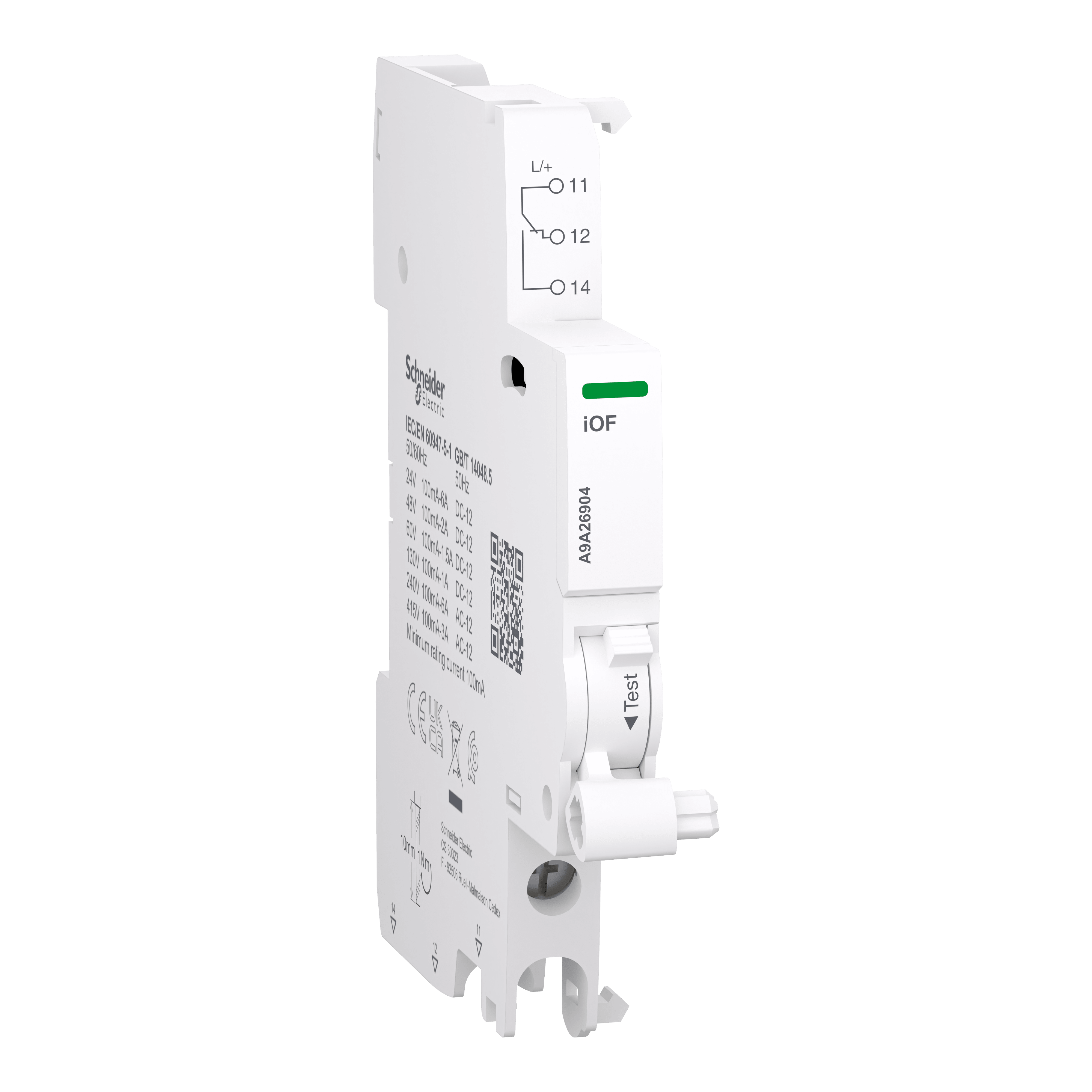 SCHNEIDER ELECTRIC - Contatto ausiliario Acti9 iOF per iC40-C60-iID-iSW-NA-RCA, 100mA to 6A, connessione dal basso