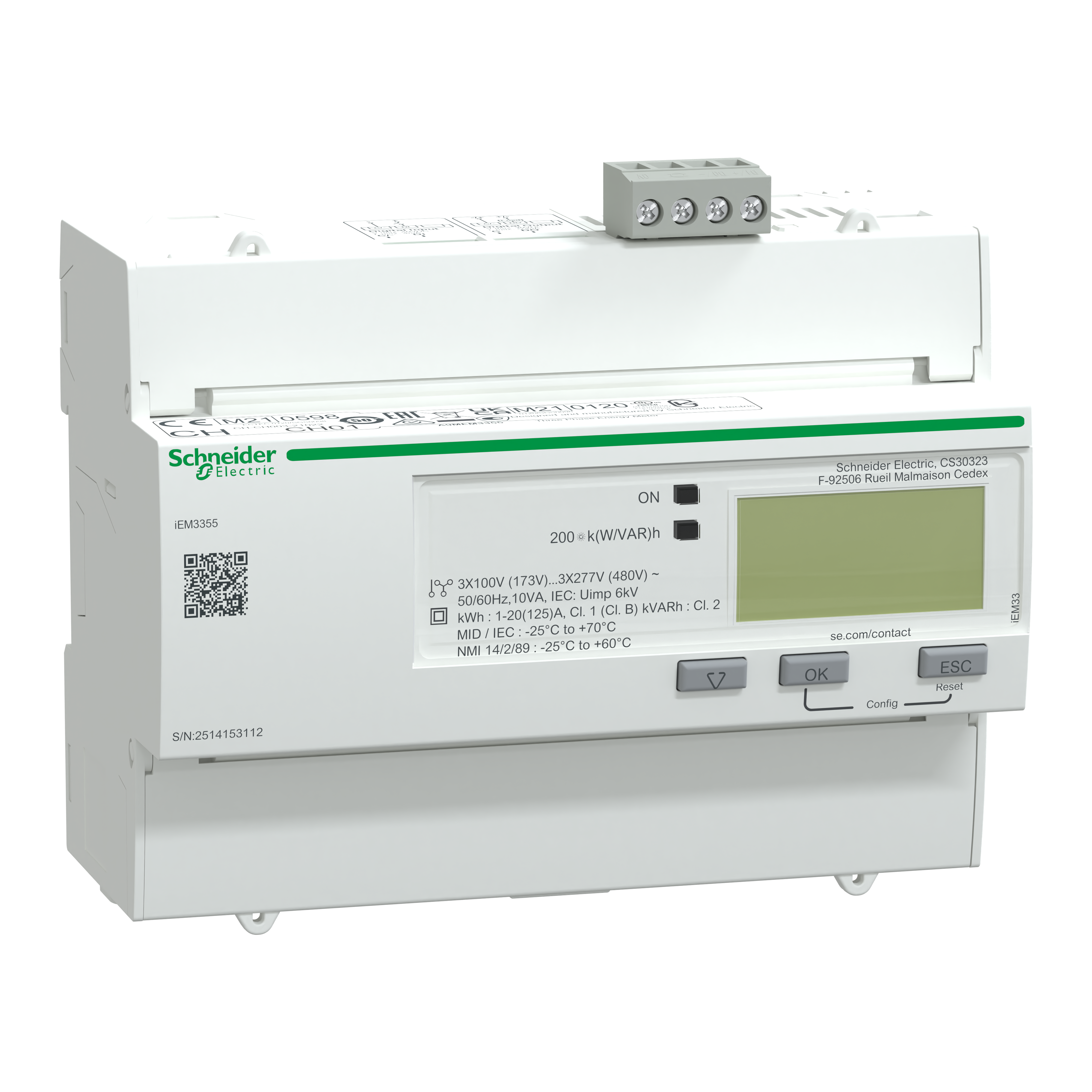 SCHNEIDER ELECTRIC - Contatore energia iEM3355 - 3P+N inserzione diretta 125A - Modbus, 1DI+1DO- MID