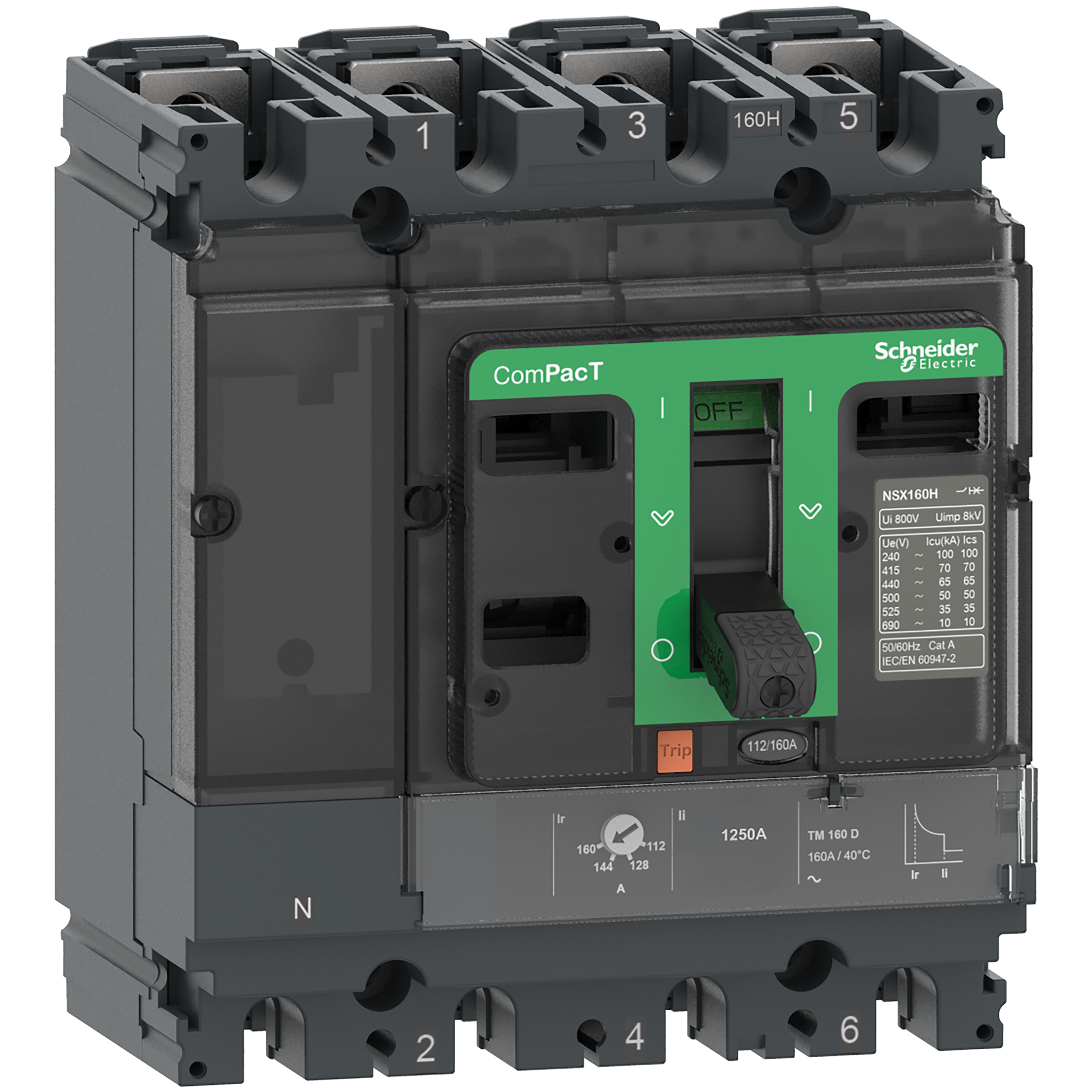 SCHNEIDER ELECTRIC - Interruttore, ComPacT NSX100HB1, 75kA-690VAC, 4 poli 4D (neutro totalmente protetto), Sganciatore TMD 100A