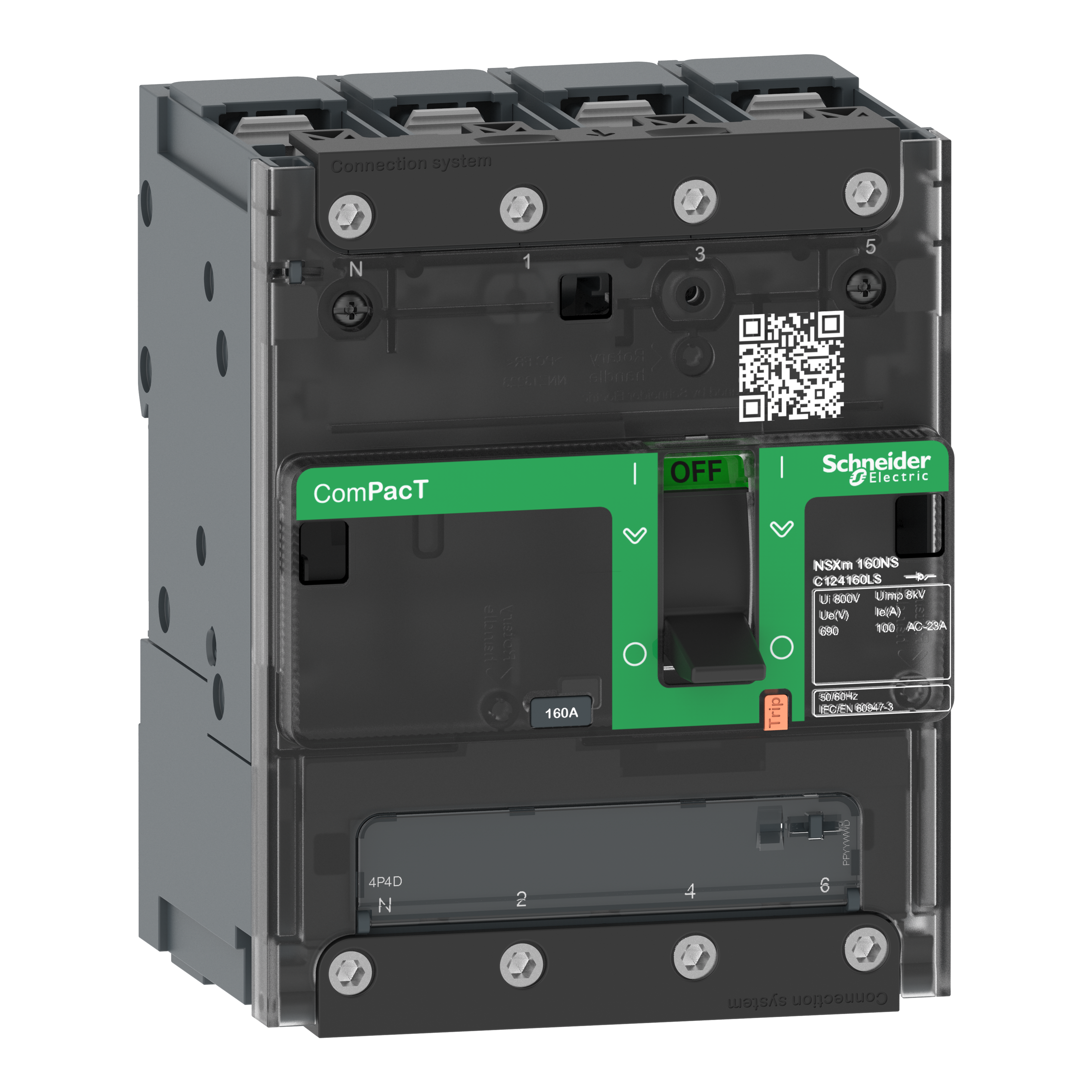 SCHNEIDER ELECTRIC - Sezionatore, ComPacT NSXm 100NA, 4 poli, corrente termica Ith 100A, capicorda e connettori busbar