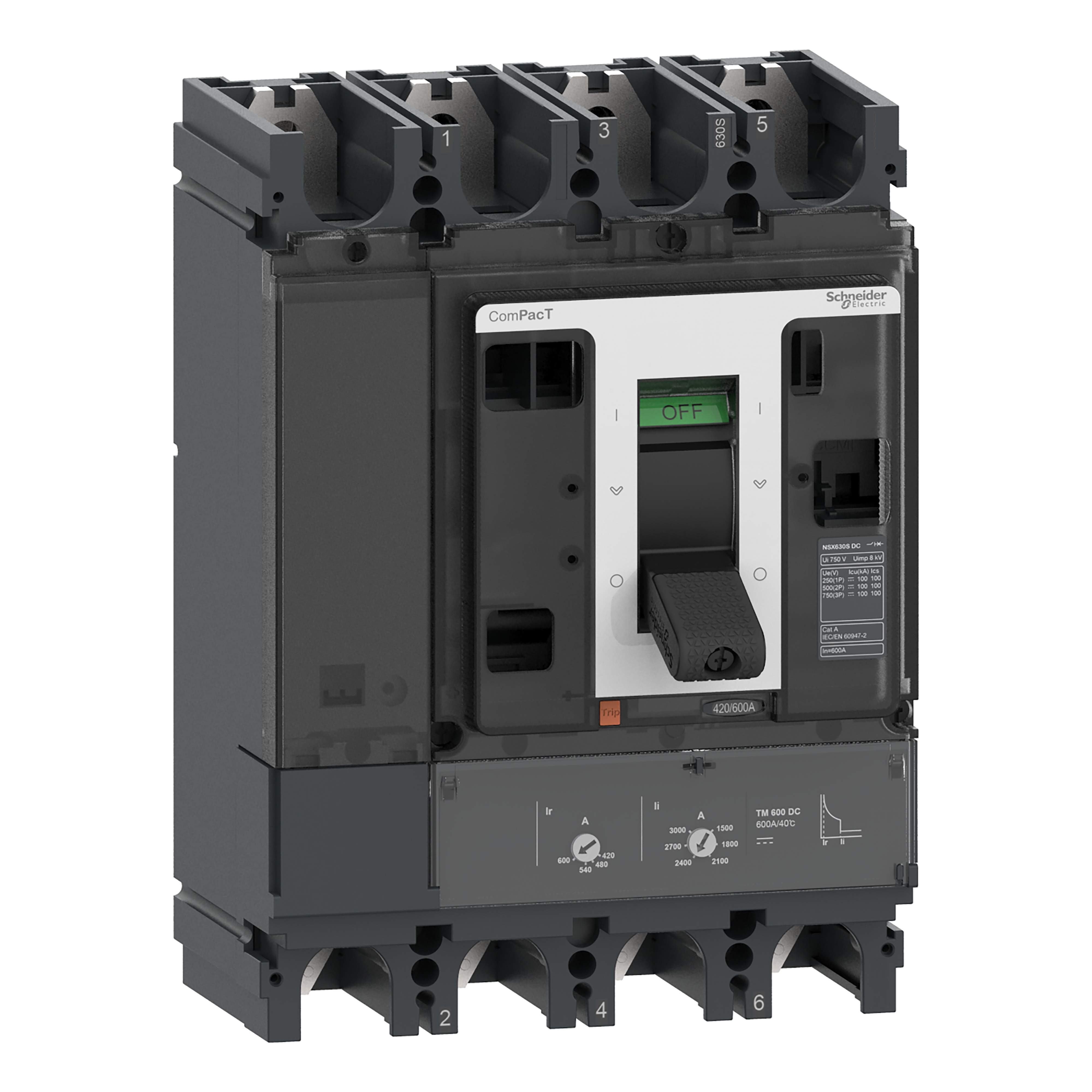 SCHNEIDER ELECTRIC - Interruttore, ComPacT NSX400F DC, 36kA-750VDC, 4 poli, Sganciatore TM-DC 400A