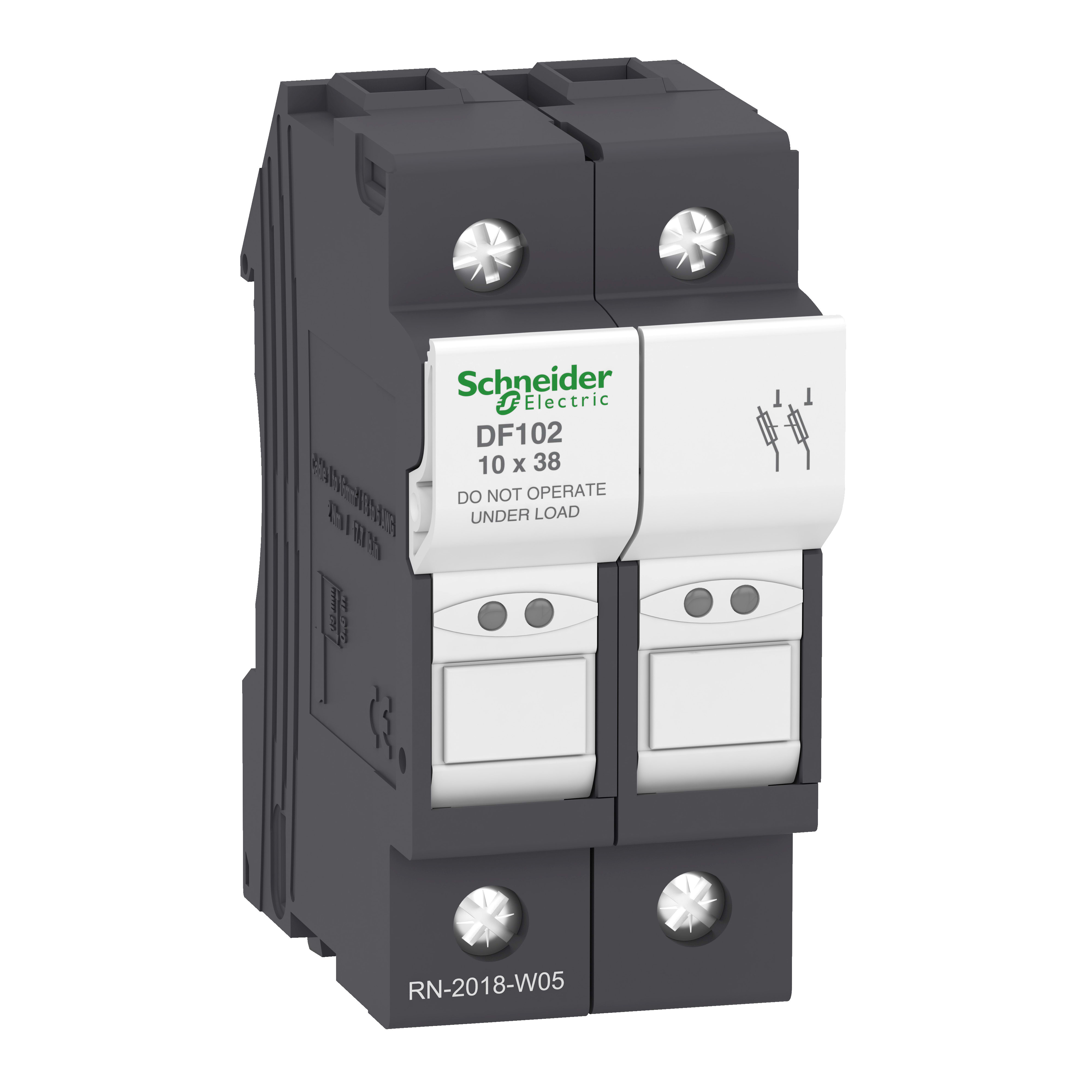 SCHNEIDER ELECTRIC - Porta fusibile TeSys DF per protezione dei circuiti di controllo e dei trasformatori, calibro fusibile 10x38, 2P, corrente termica convenzionale 32 A
