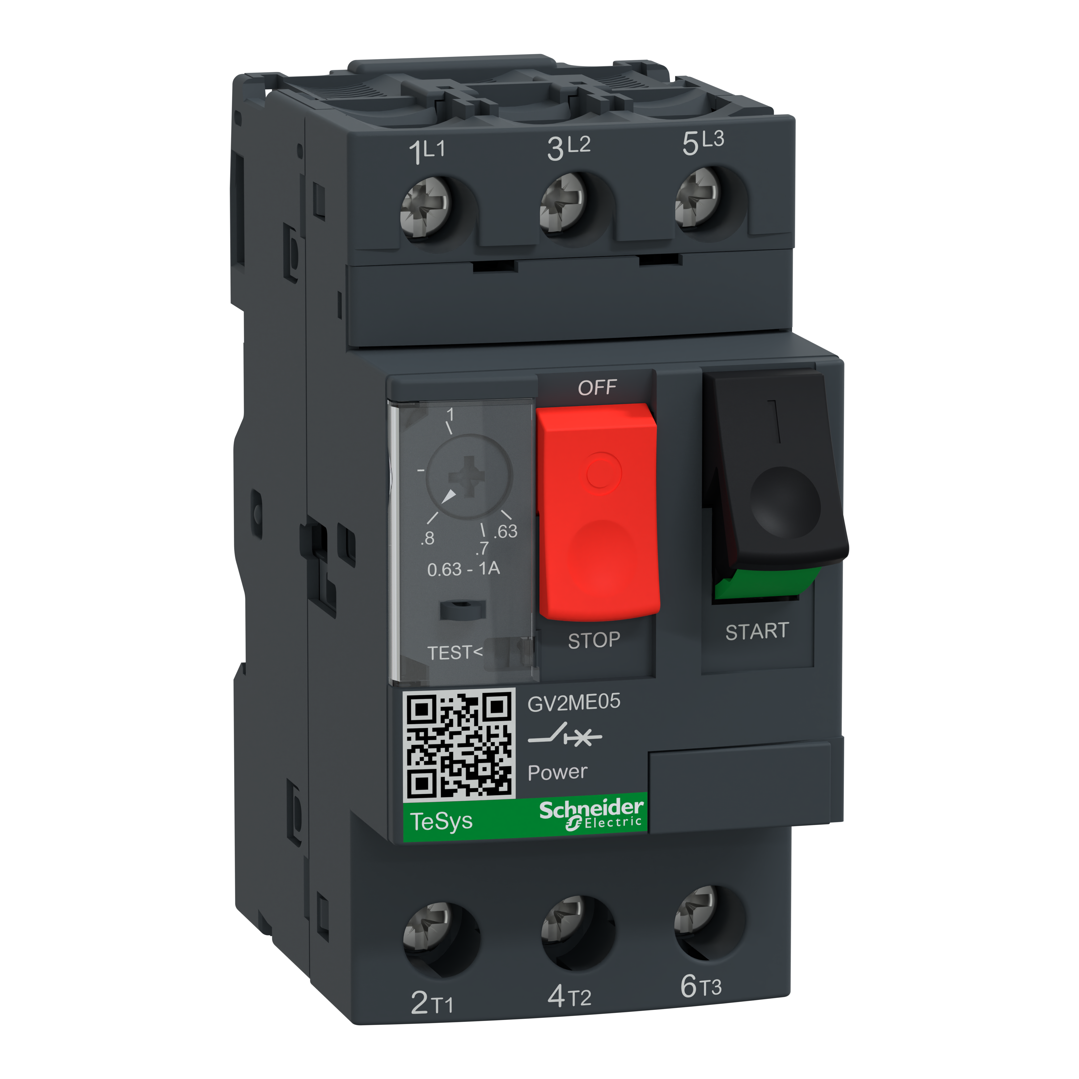 SCHNEIDER ELECTRIC - Interruttore automatico magnetotermico GV2ME con controllo a pulsante e range regolazione protezione termica da 0,63 A a 1 A, 3P, connessione a vite