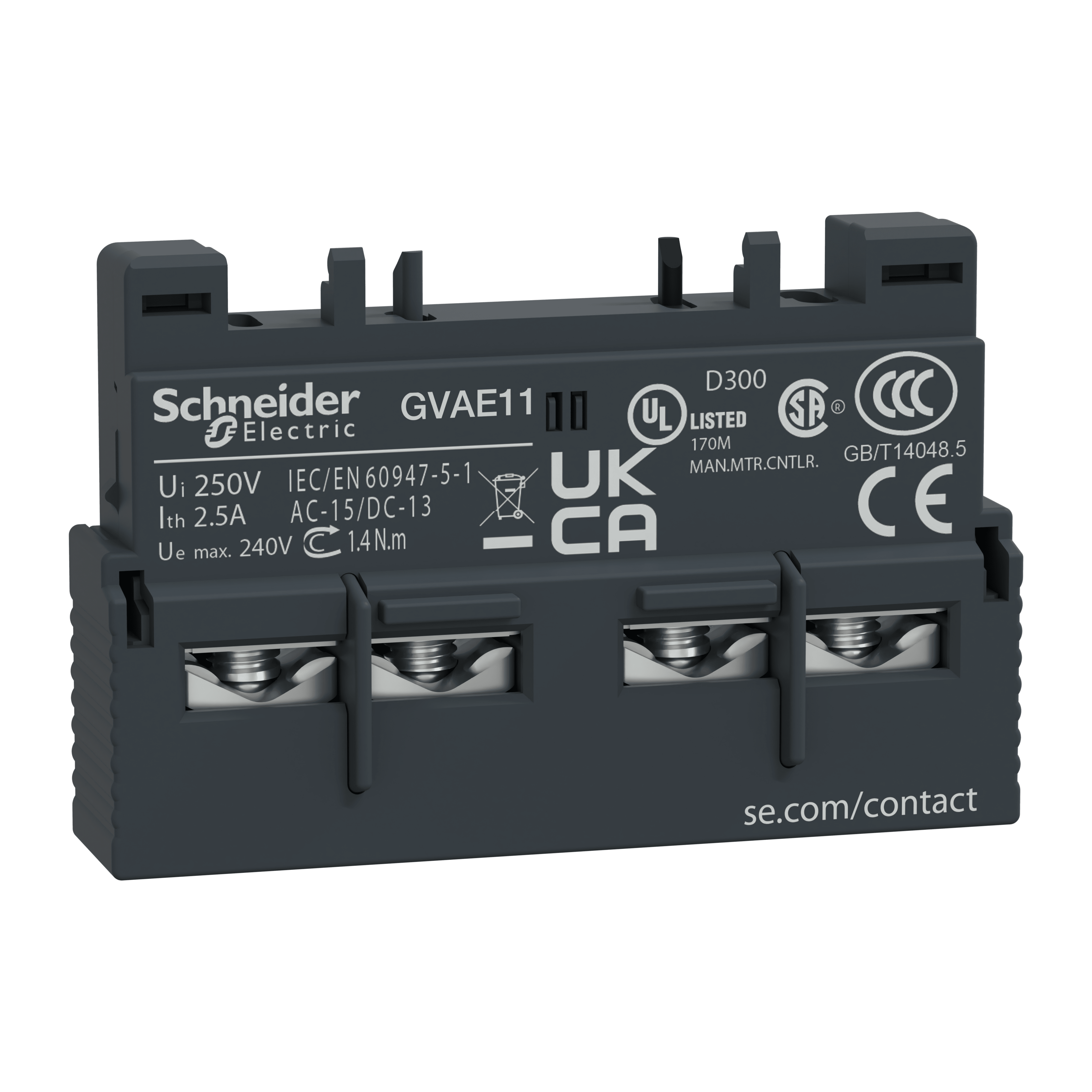 SCHNEIDER ELECTRIC - Contatti ausiliari istantanei TeSys GV - frontali 1NO 1NC - viti serrafilo