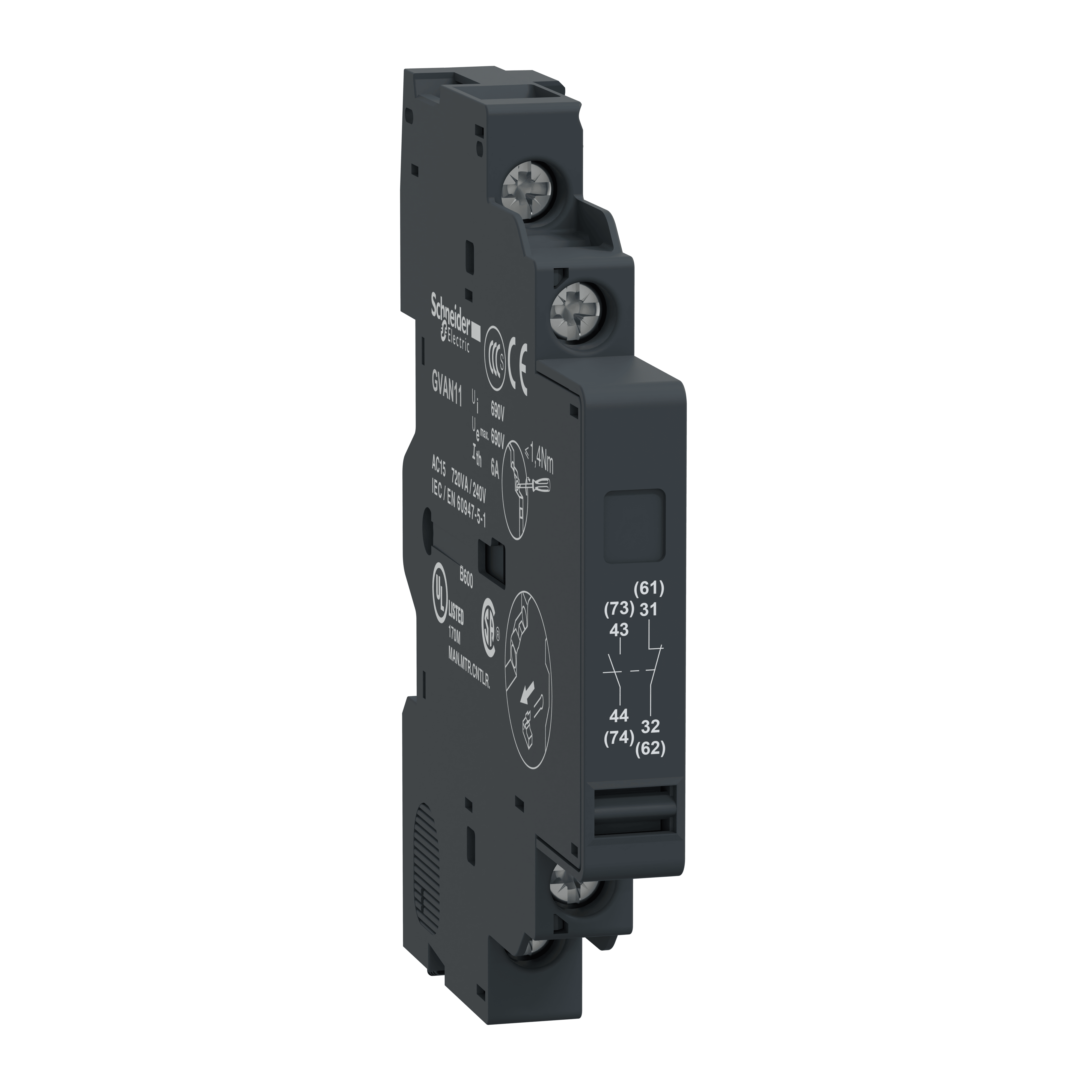 SCHNEIDER ELECTRIC - Contatti ausiliari istant. TeSys GV - laterale 1NO 1NC - viti serrafilo