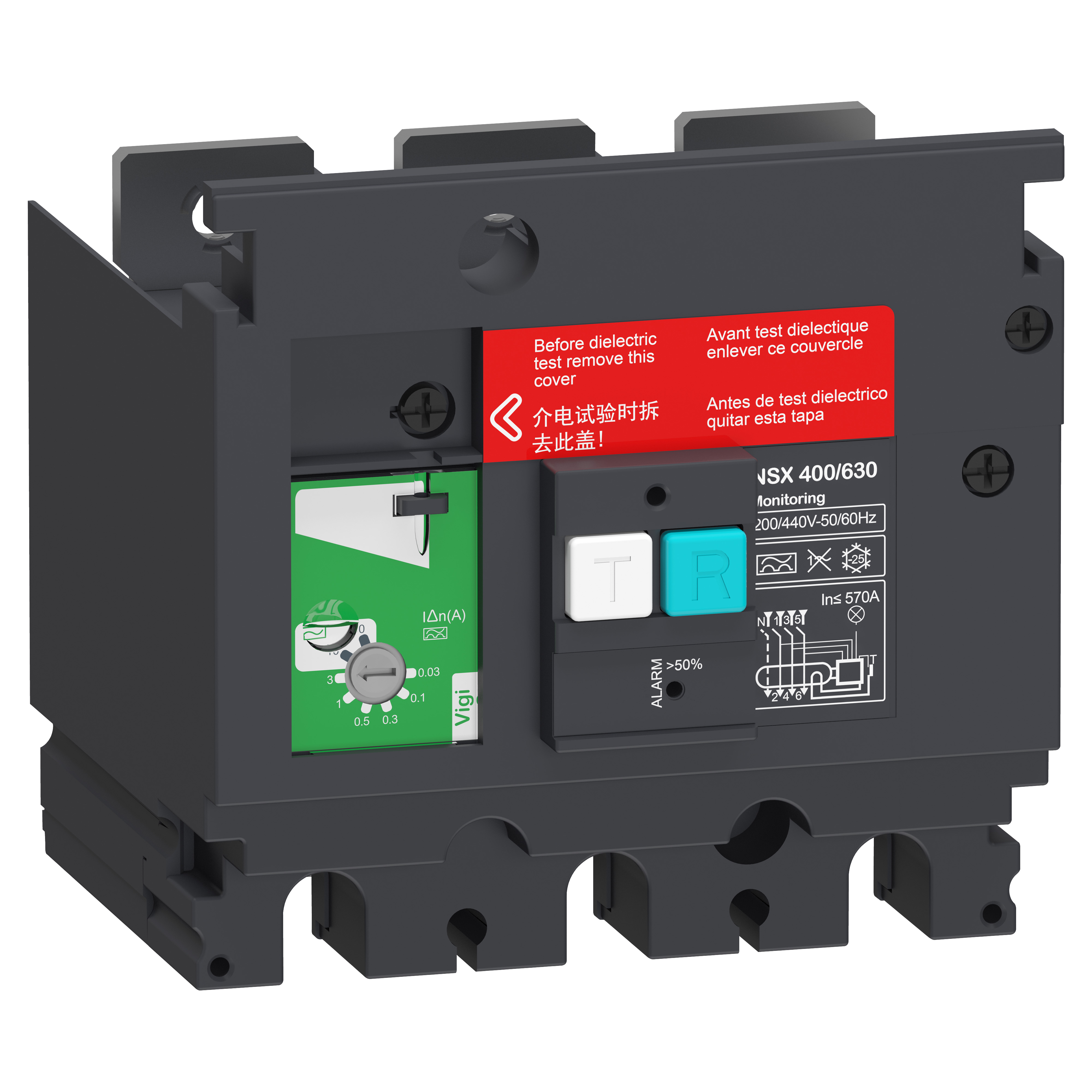 SCHNEIDER ELECTRIC - Modulo di allarme differenziale VigiPacT, ComPacT NSX 400-630, da 200 VAC a 440 VAC, da 30 mA a 30 A, 3 poli