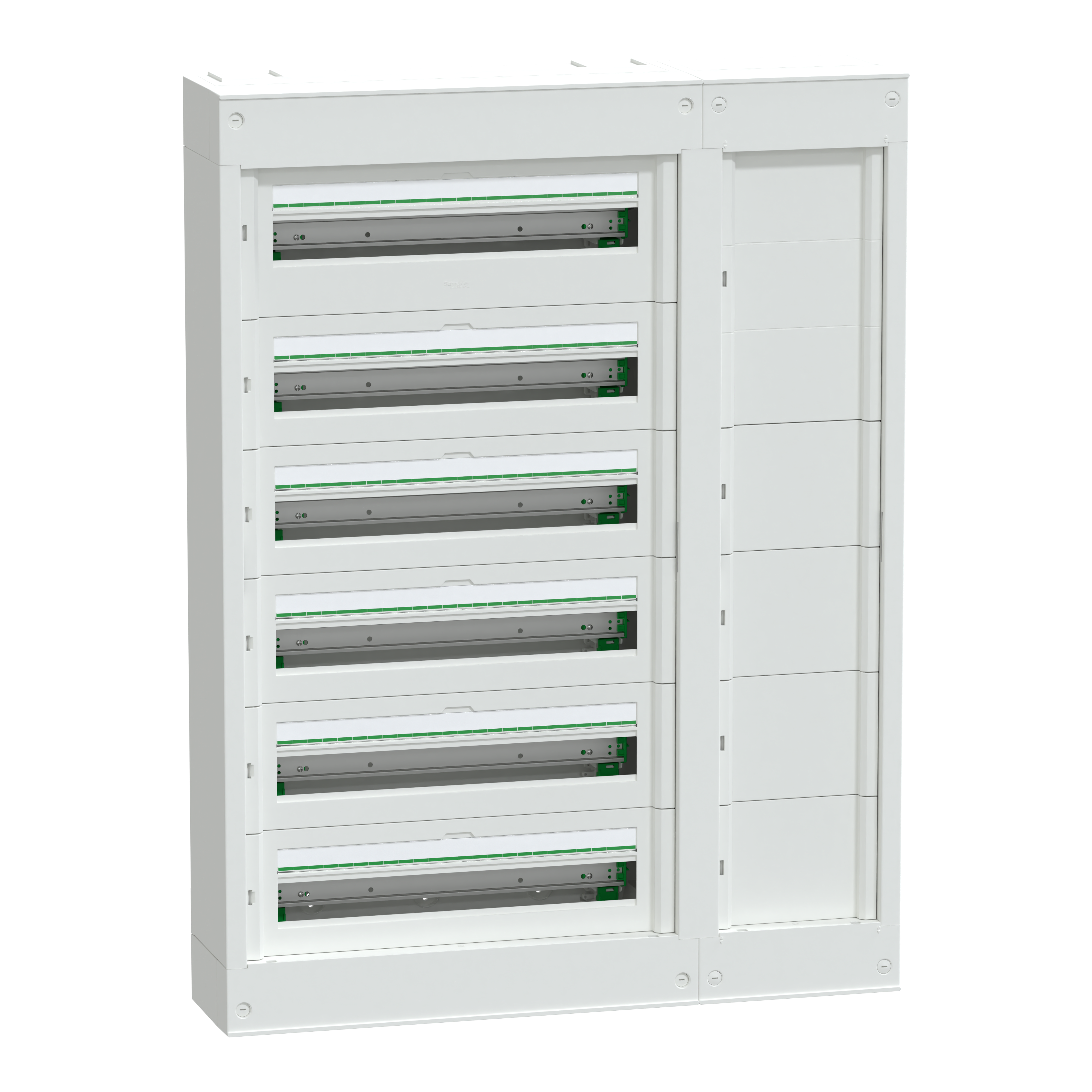SCHNEIDER ELECTRIC - Centralino per apparecchi modulari con canalina laterale, PrismaSeT S, parete, 6 x 24 moduli, 1 morsettiera di terra, senza porta