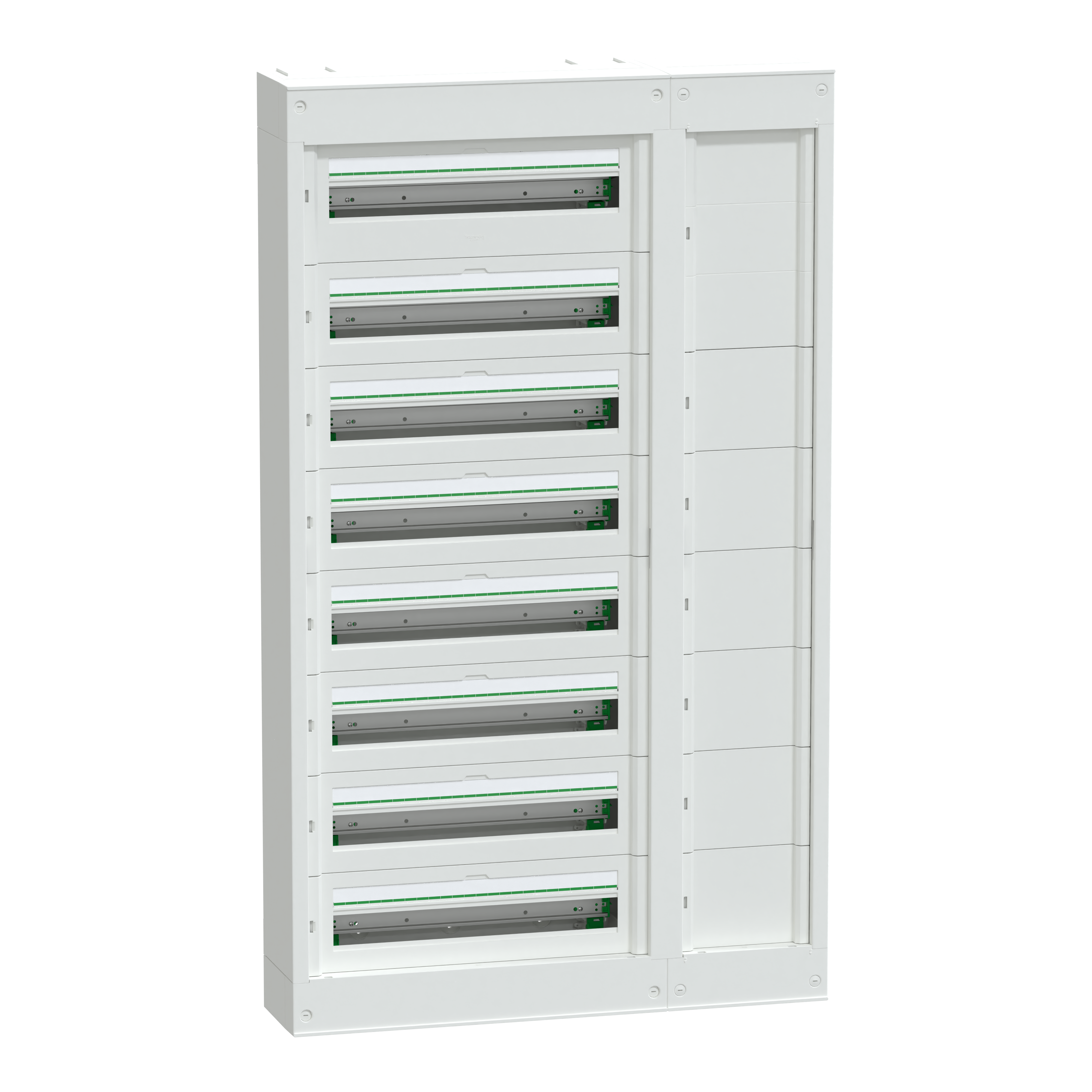 SCHNEIDER ELECTRIC - Centralino per apparecchi modulari con canalina laterale, PrismaSeT S, parete, 8 x 24 moduli, 1 morsettiera di terra, senza porta