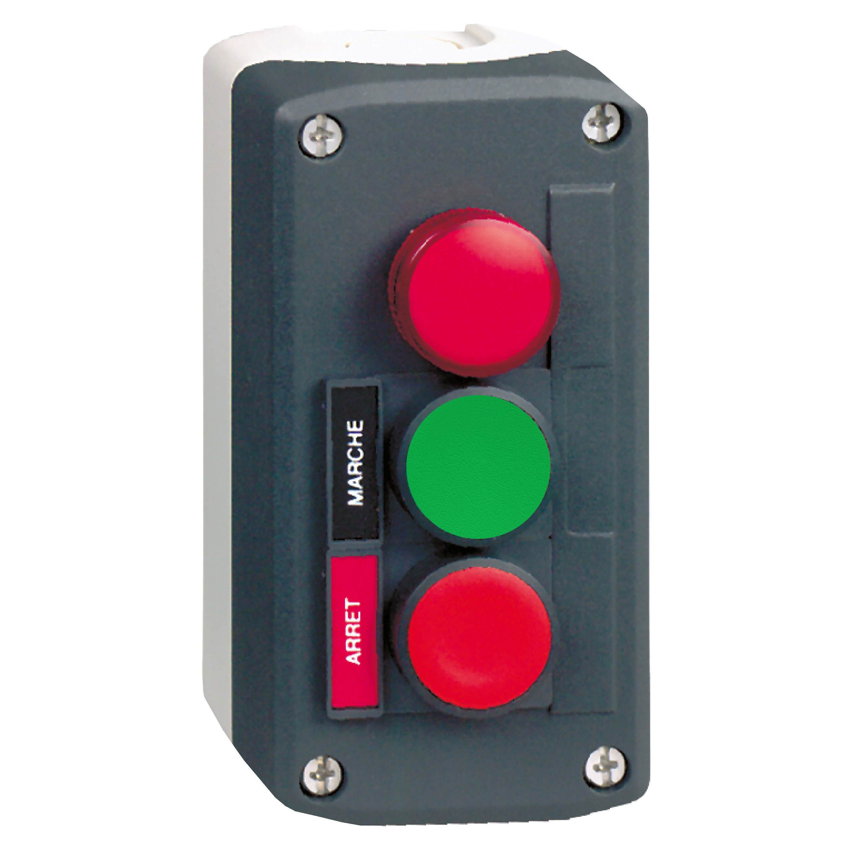 SCHNEIDER ELECTRIC - Pulsantiera completa, Harmony XALD, grigio scuro, pulsanti verde a filo-rosso a filo diametro 22 mm e lampada spia rossa