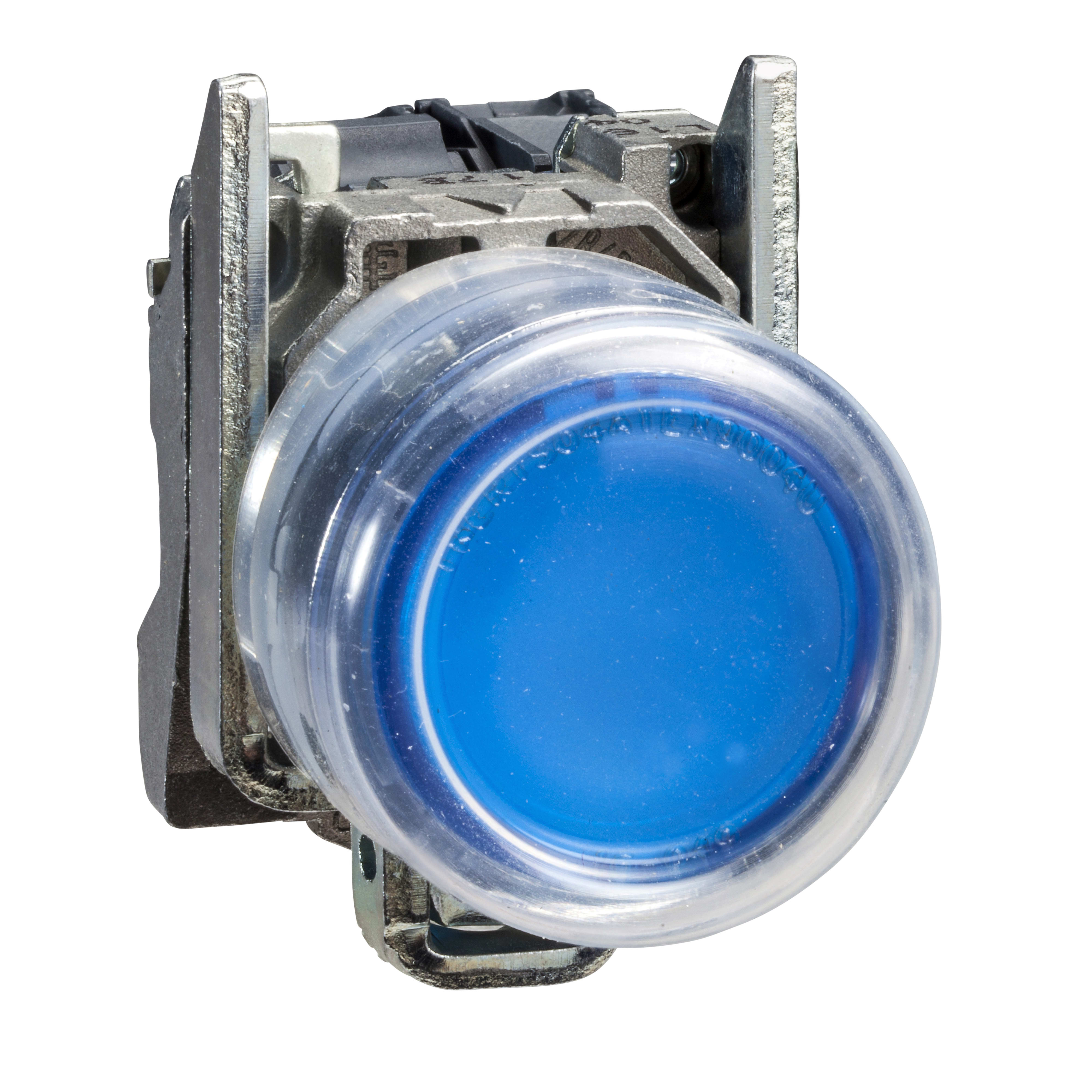 SCHNEIDER ELECTRIC - Pulsante luminoso completo, Harmony XB4, metallo, a filo, blu, diametro 22 mm, ad impulso, con cappuccio, 230 V AC, 1 NO, ATEX