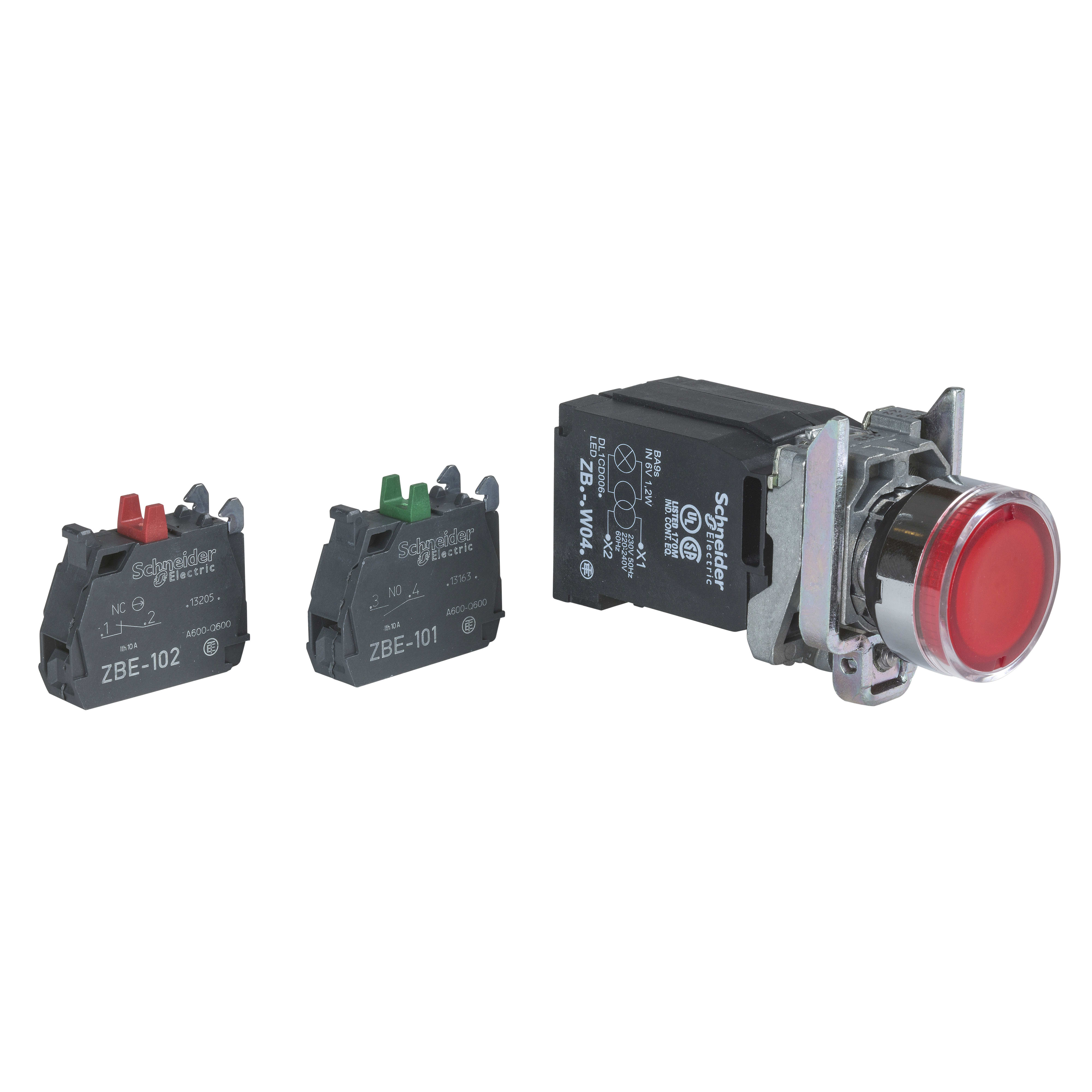 SCHNEIDER ELECTRIC - Pulsante luminoso rosso diametro 22 - filoghiera ad impulso - 240V - 1NO+1NC