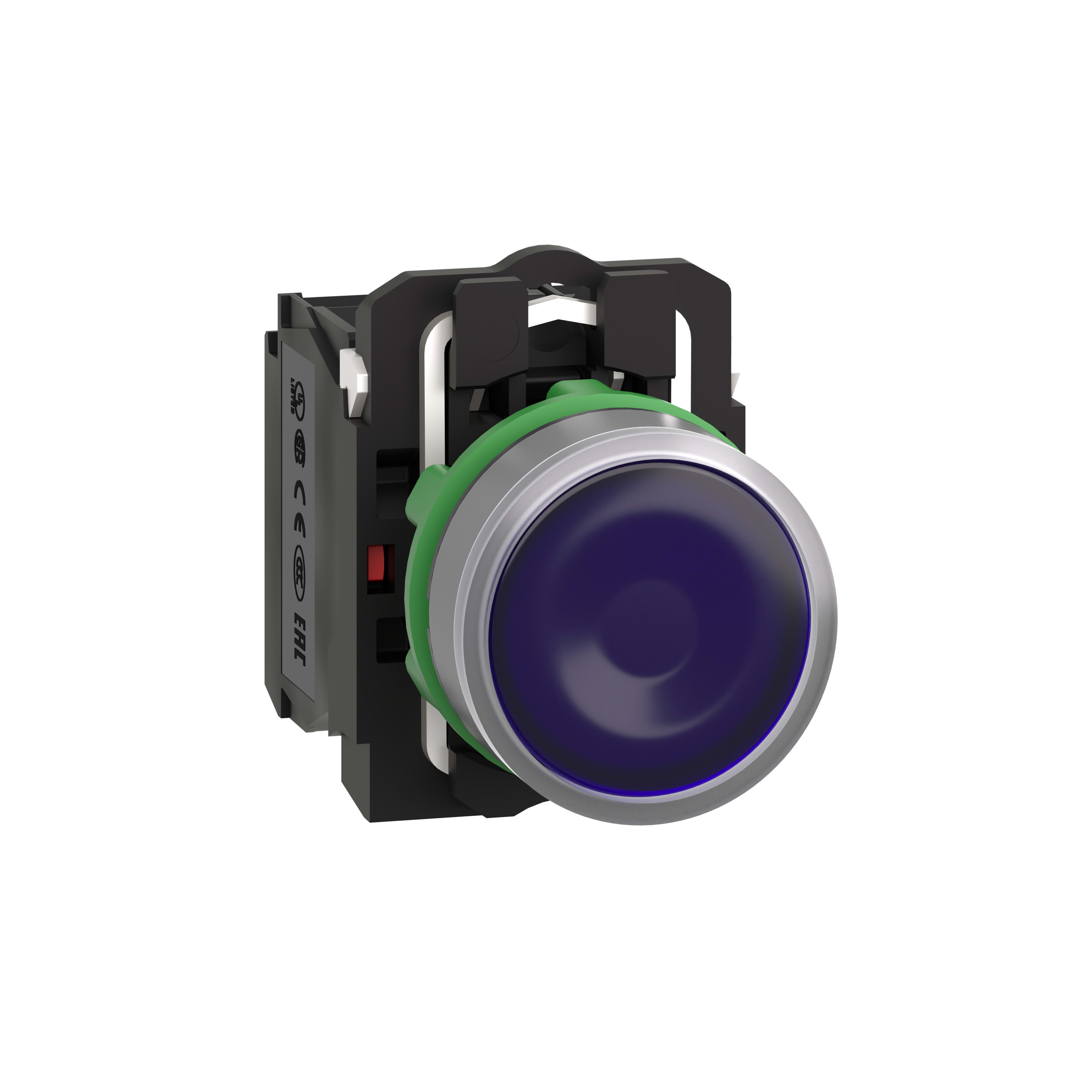 SCHNEIDER ELECTRIC - Pulsante luminoso blu - diametro 22 - 230Vac- ghiera grigia- 1NA+1NC- LED universale