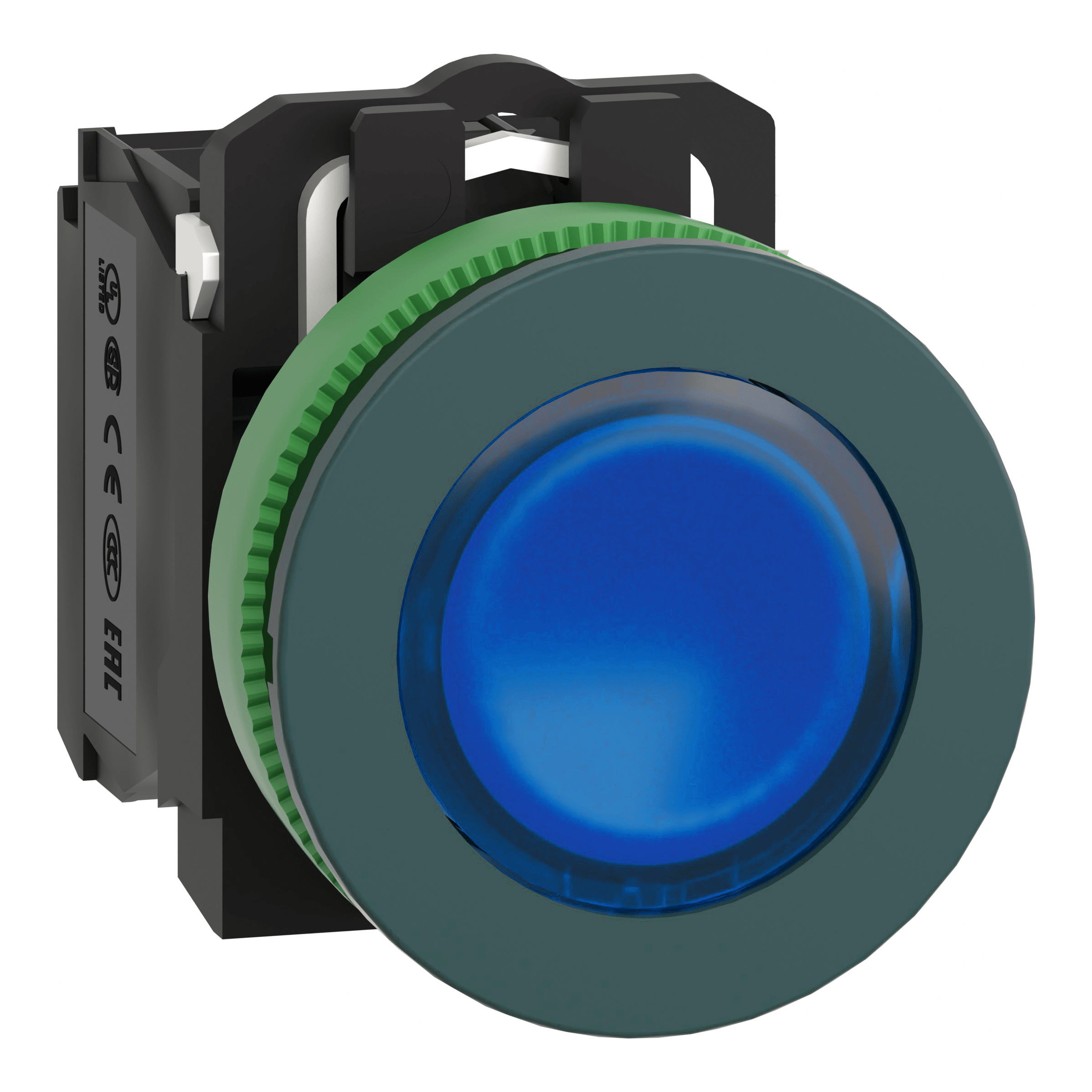 SCHNEIDER ELECTRIC - Harmony XB5, pulsante luminoso blu Antimicrobico diametro 30 filopannello, ad impulso, plastica, LED universale, 24Vac-dc, NO+NC