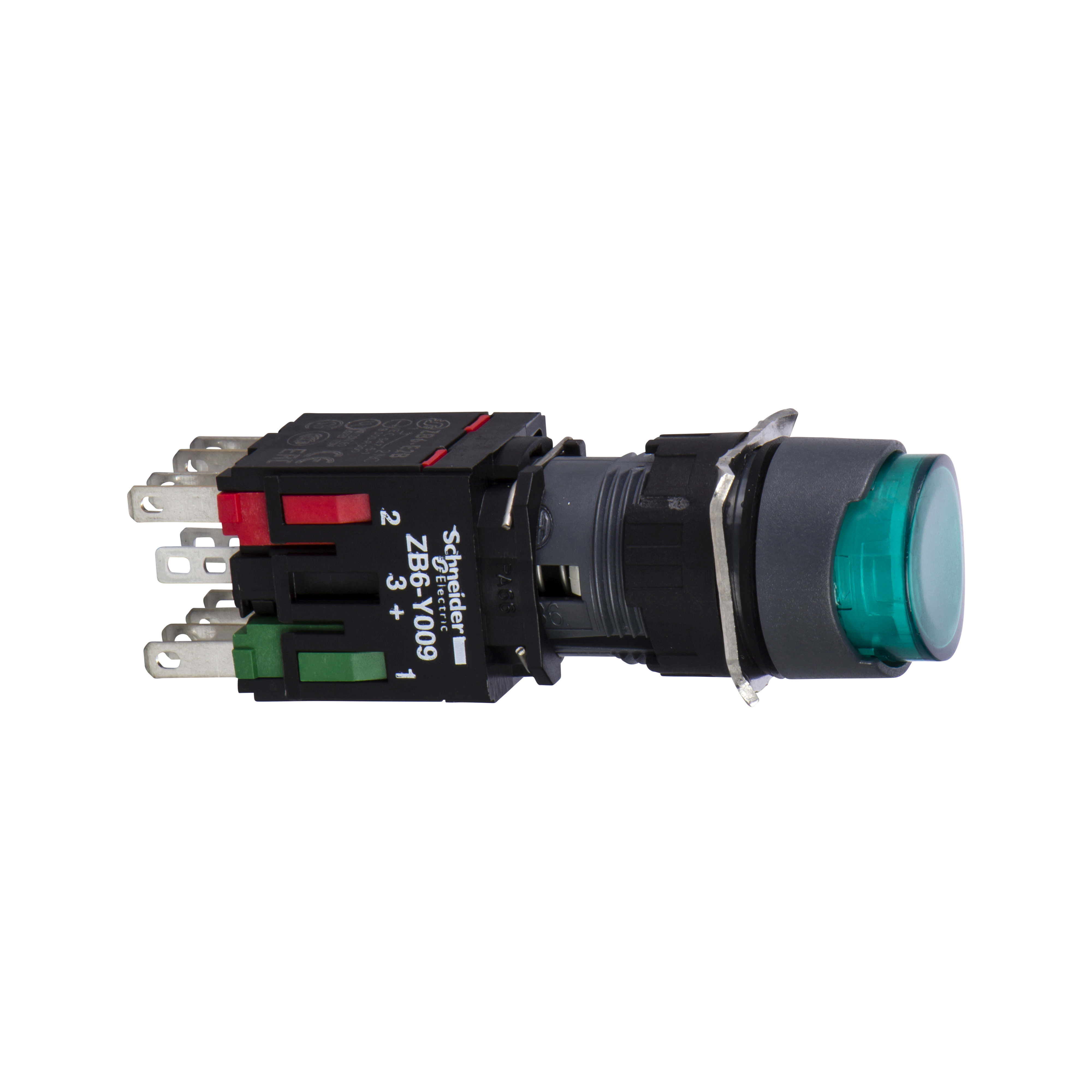 SCHNEIDER ELECTRIC - Pulsante luminoso verde diametro 16 - SPORGENTE, ad impulso - 24V - 1NO+1NC