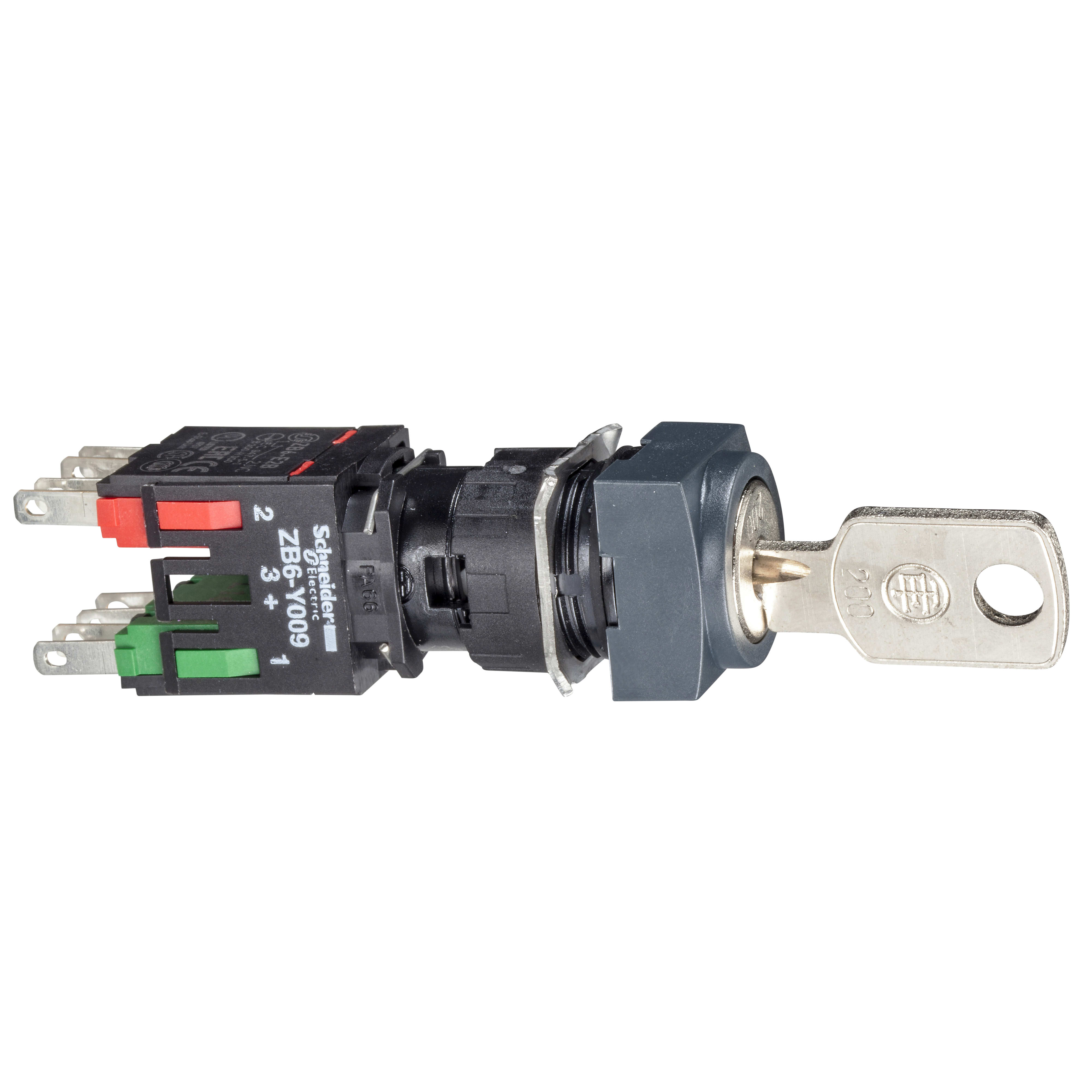 SCHNEIDER ELECTRIC - SELETORE A CHIAVE QUADRATO - diametro 16 - 3 POSIZ. - PLASTICA - 1 NO + 1 NC