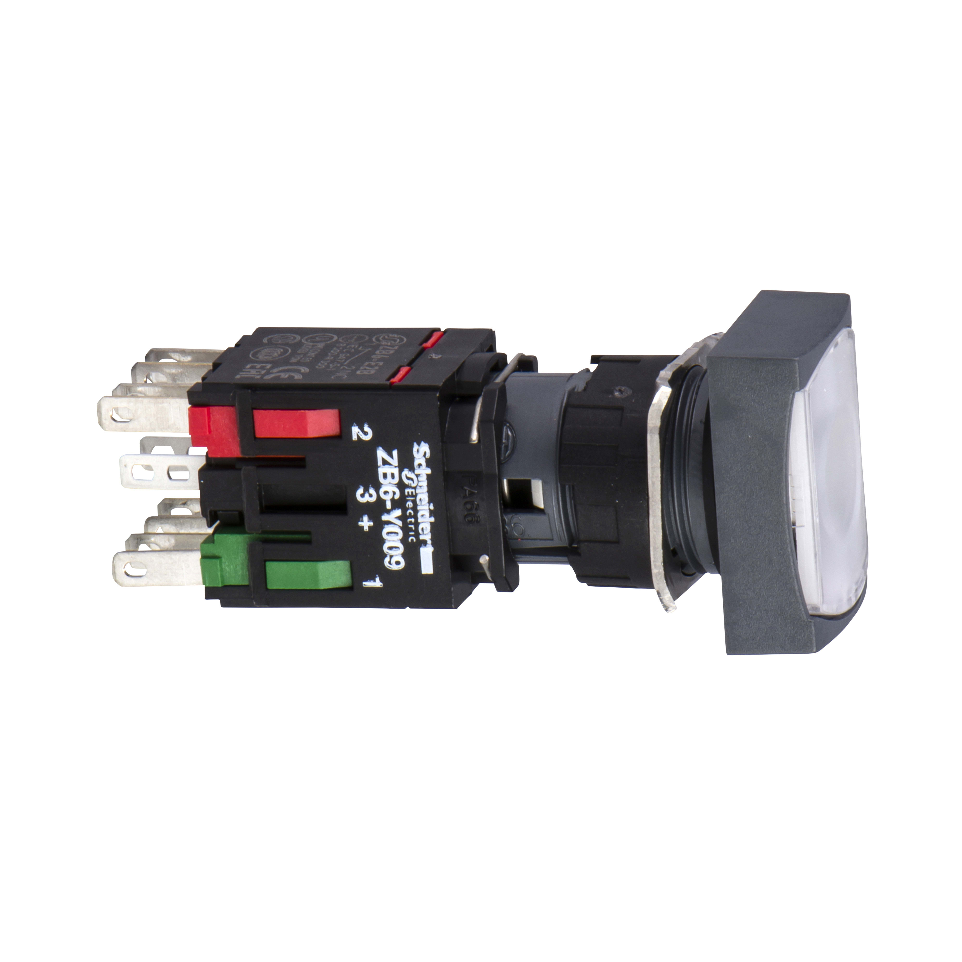 SCHNEIDER ELECTRIC - Pulsante luminoso bianco diametro 16 - rettangolare ad aggancio - 12-24V - 1NO+1NC