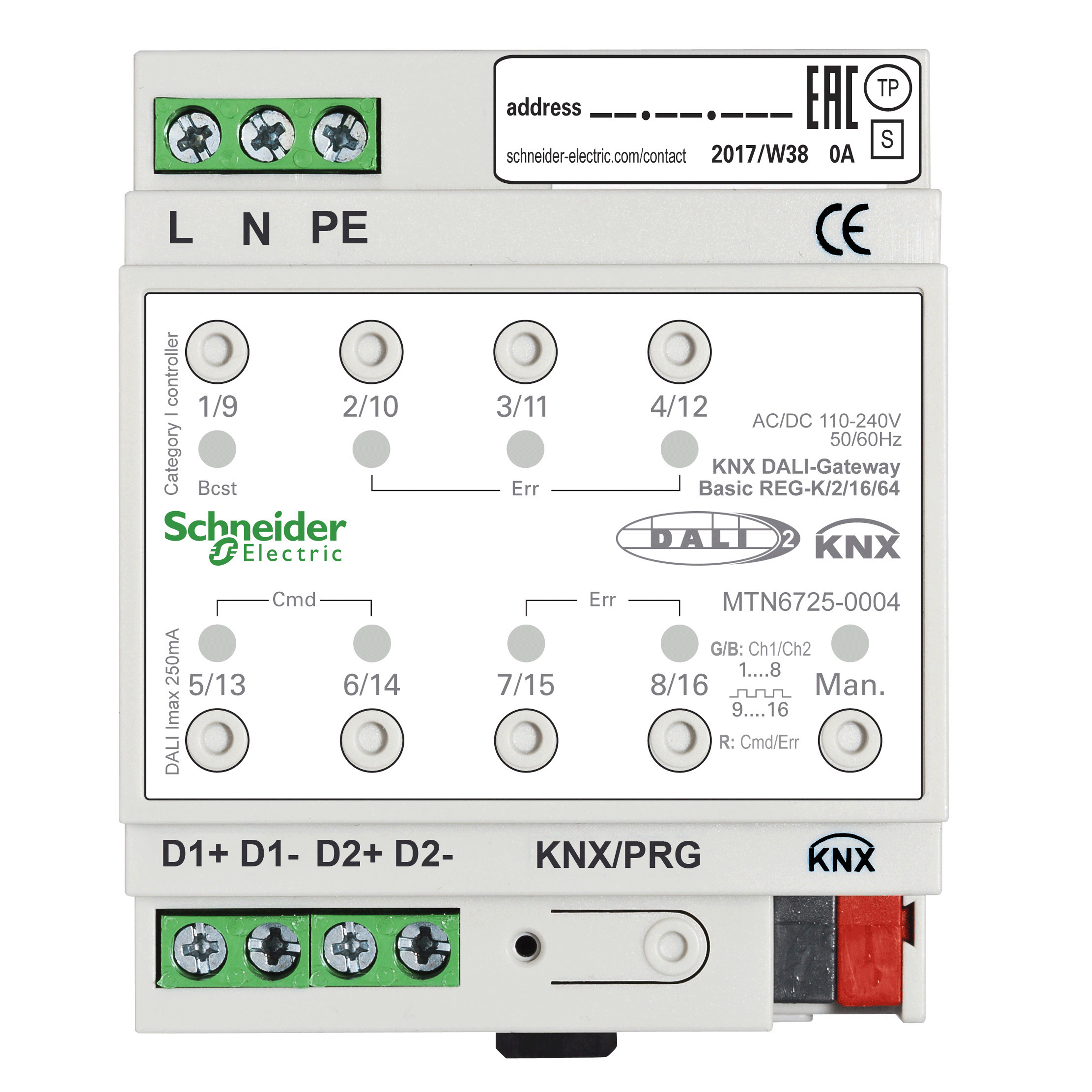 SCHNEIDER ELECTRIC - Gateway Dali KNX, SpaceLogic KNX, SpaceLogic KNX, 2 canali 128 Lampade Dali2
