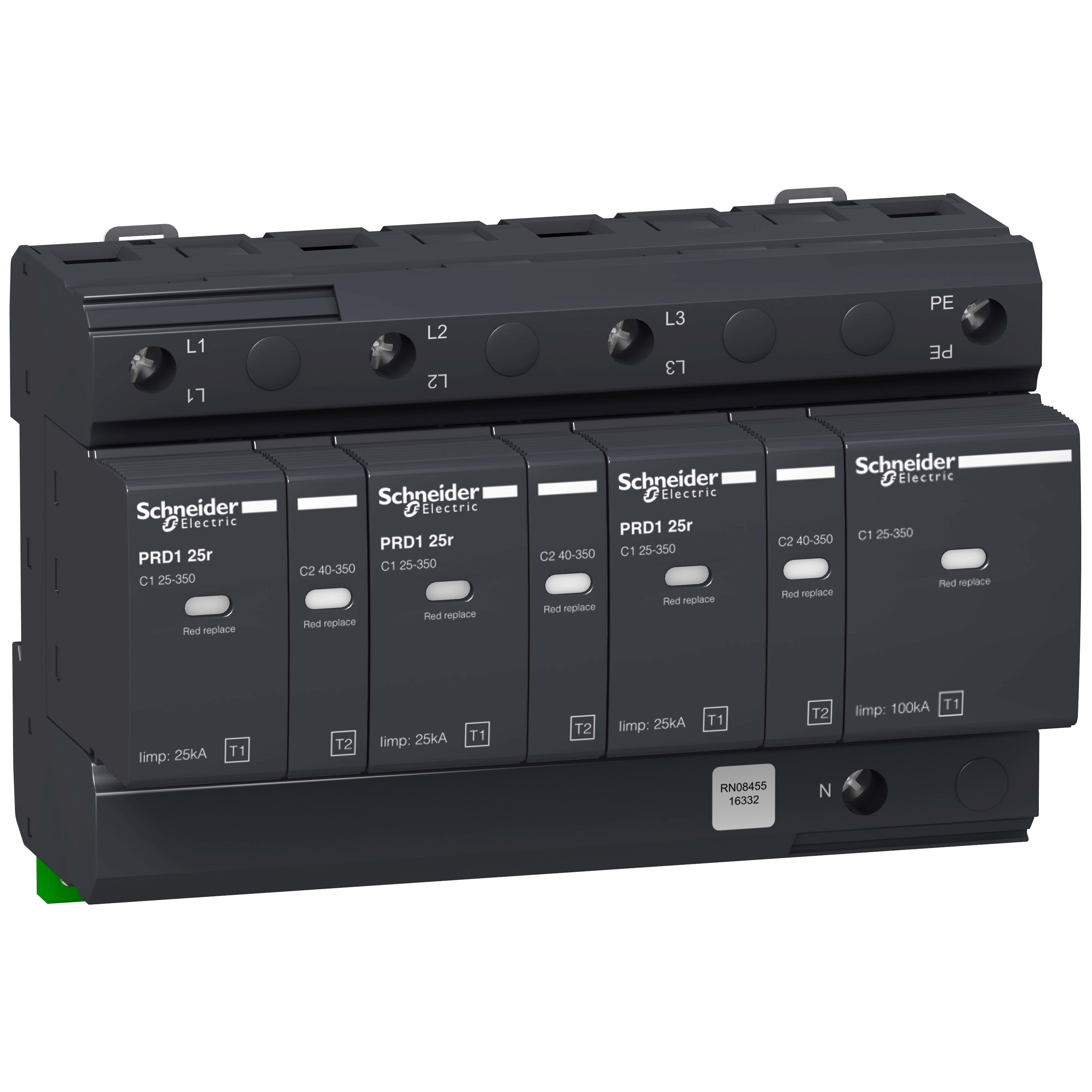 SCHNEIDER ELECTRIC - Scaricatore, Acti9, PRD1, 3P+N, 25kA, Imax 40kA, cartuccia estraibile, Tipo 1+2, TT, TN-S 16332