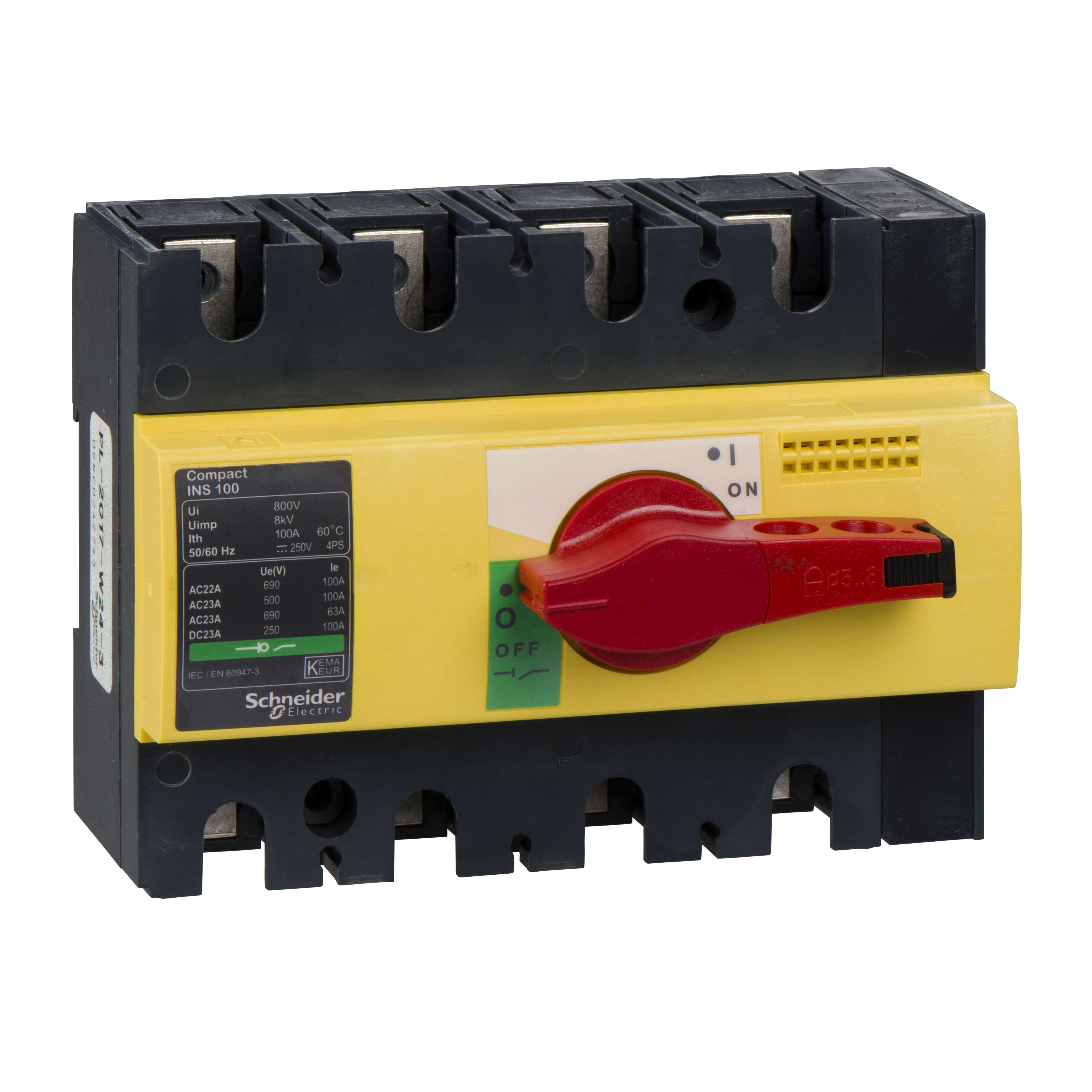 SCHNEIDER ELECTRIC - Interruttore / sezionatore Compact INS100 - 100 A - 4 poli - comando emergenza 28925