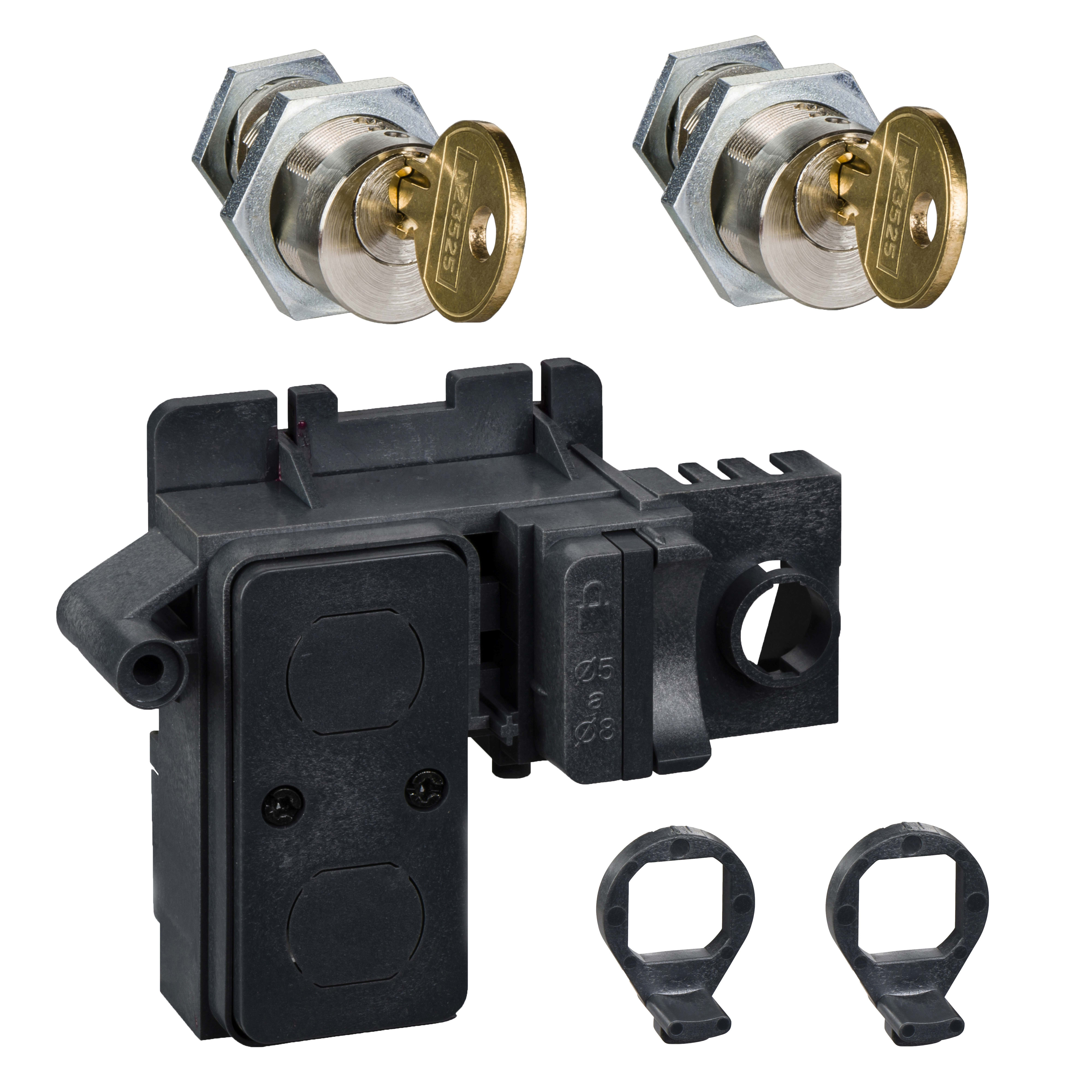 SCHNEIDER ELECTRIC - Blocco Ronis + Kit adattamento - Per NW - Blocco in pos. OFF - 2 chiavi diverse