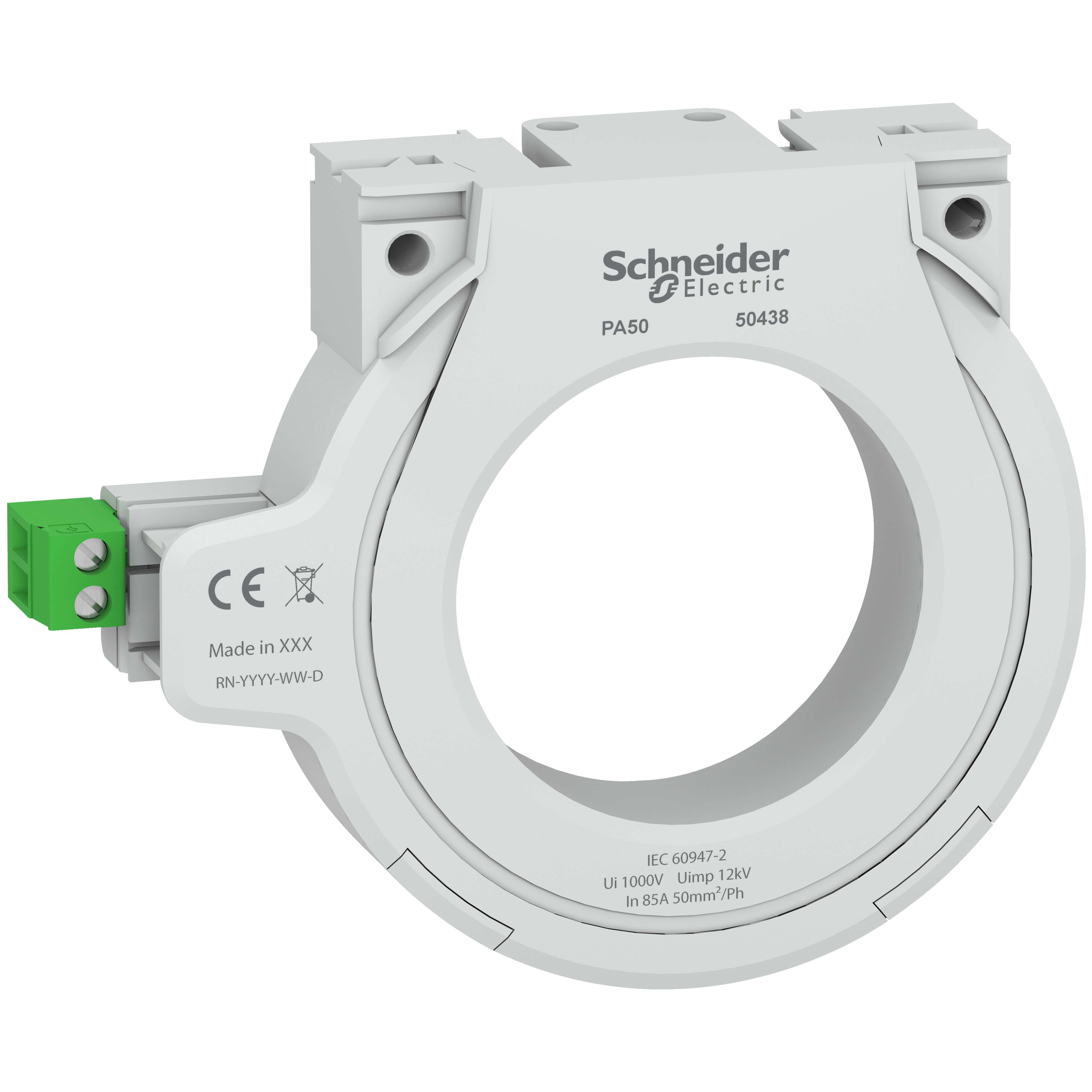 SCHNEIDER ELECTRIC - Toroide chiuso di tipo A, VigiPacT , Vigilohm, PA50, diametro interno 50 mm, corrente nominale 85A 50438