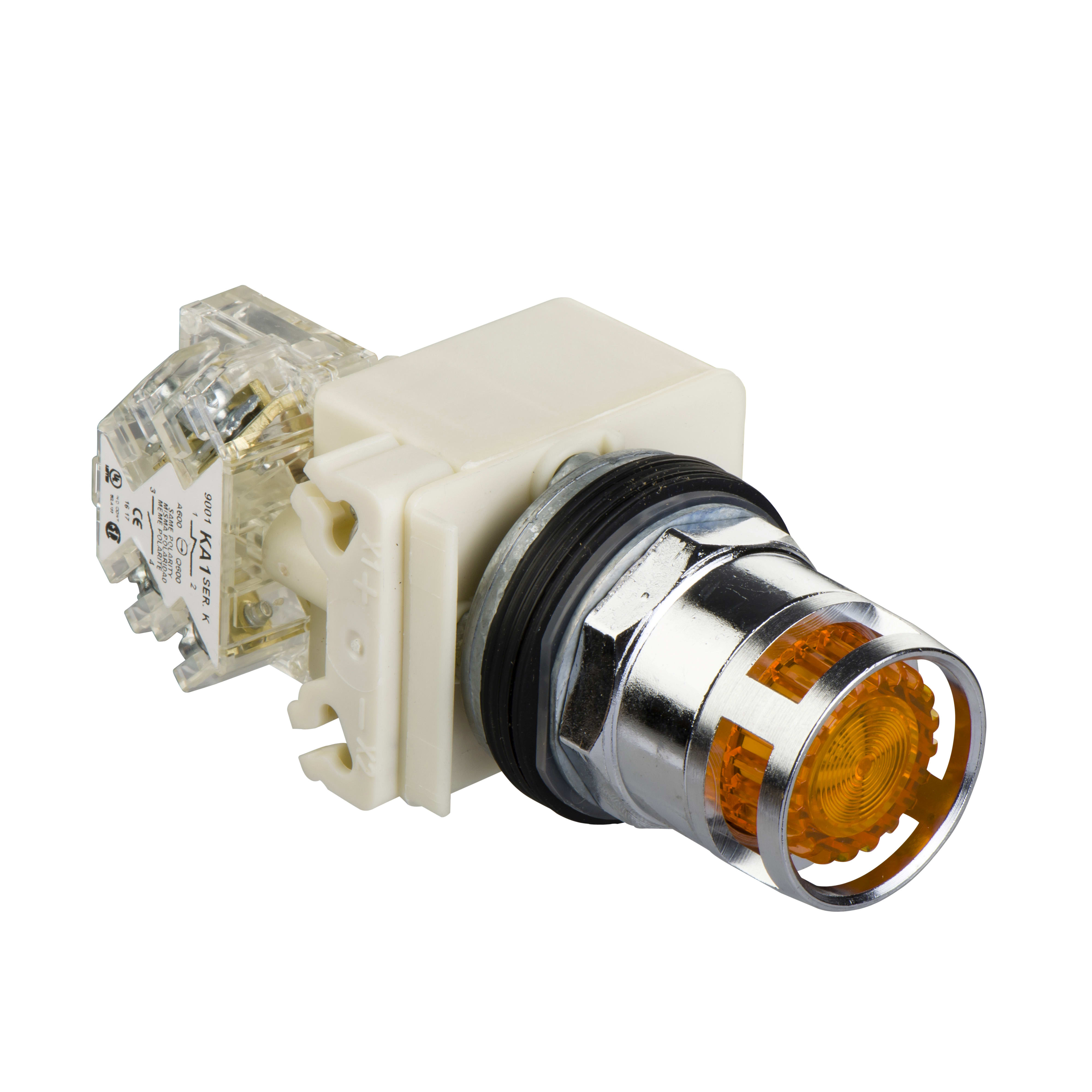 SCHNEIDER ELECTRIC - Pulsante luminoso ambra Ø30 - incassato con ritorno - 24V - 1NC/NO