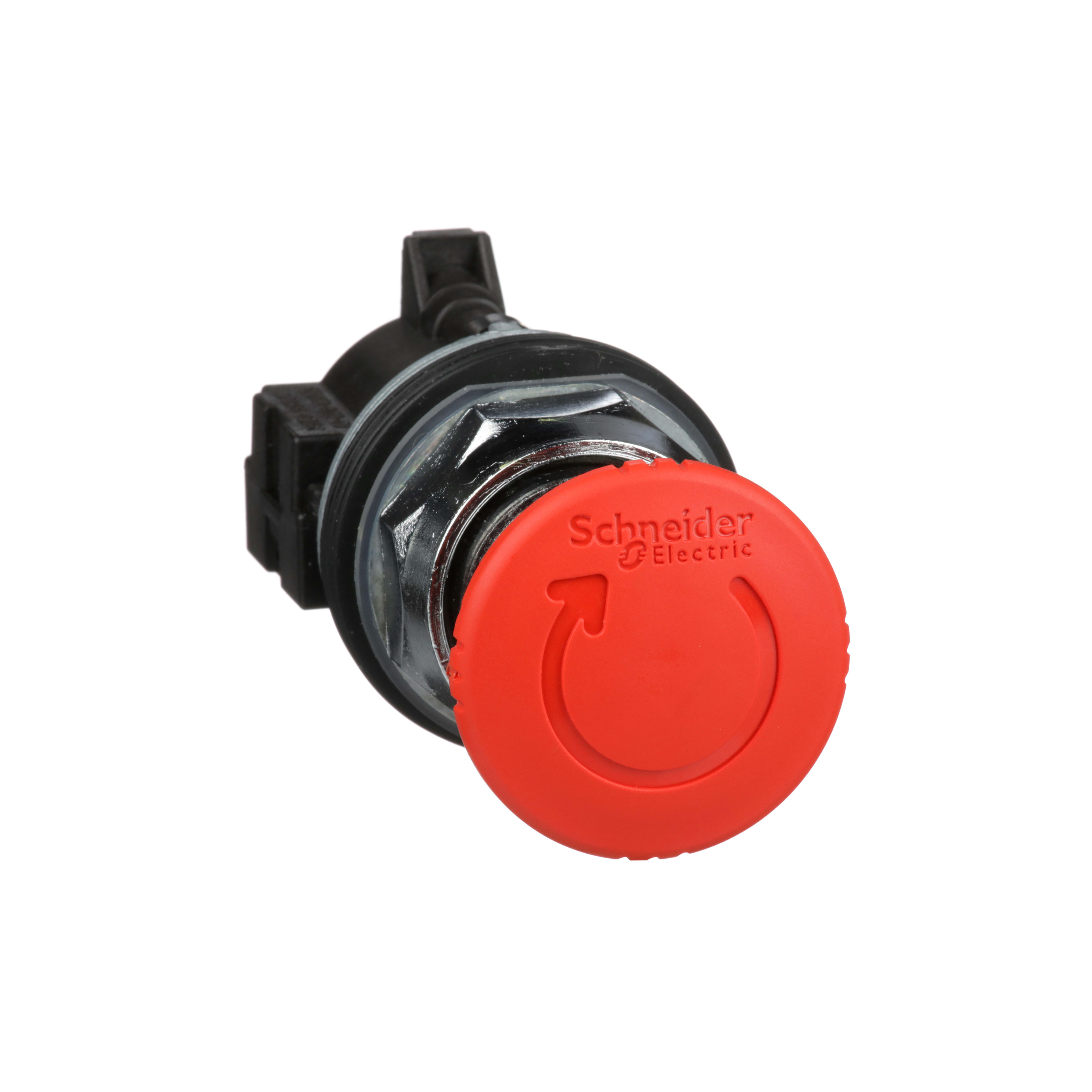 SCHNEIDER ELECTRIC - Pulsante di arresto di emergenza, Harmony 9001K, metallo, fungo 40 mm, rosso, 30 mm, 2 posizioni, girare per sbloccare, 2 NC/NO