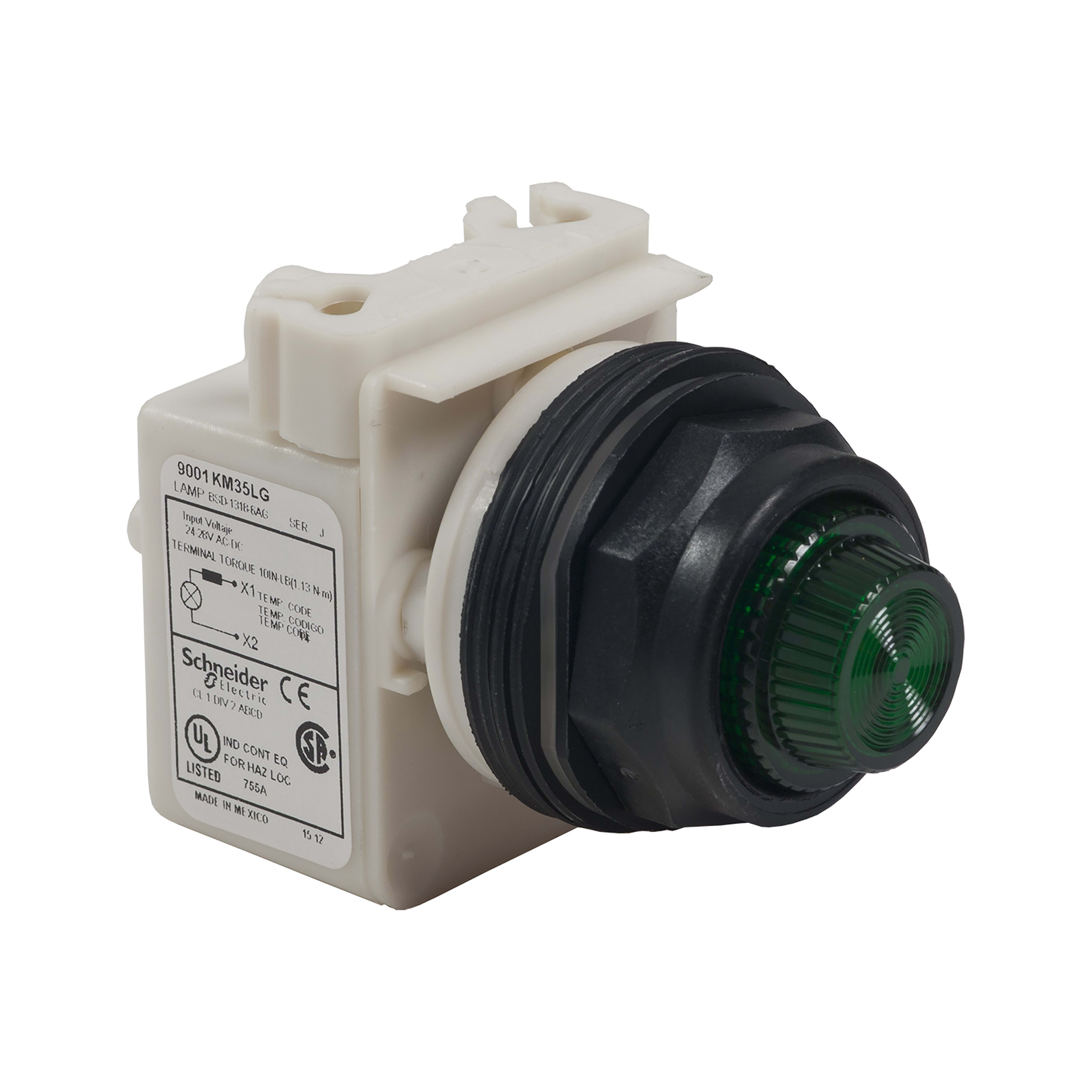 SCHNEIDER ELECTRIC - Pulsante luminoso verde Ø30 - sporgente con ritorno - 24V - 1 NC/NO
