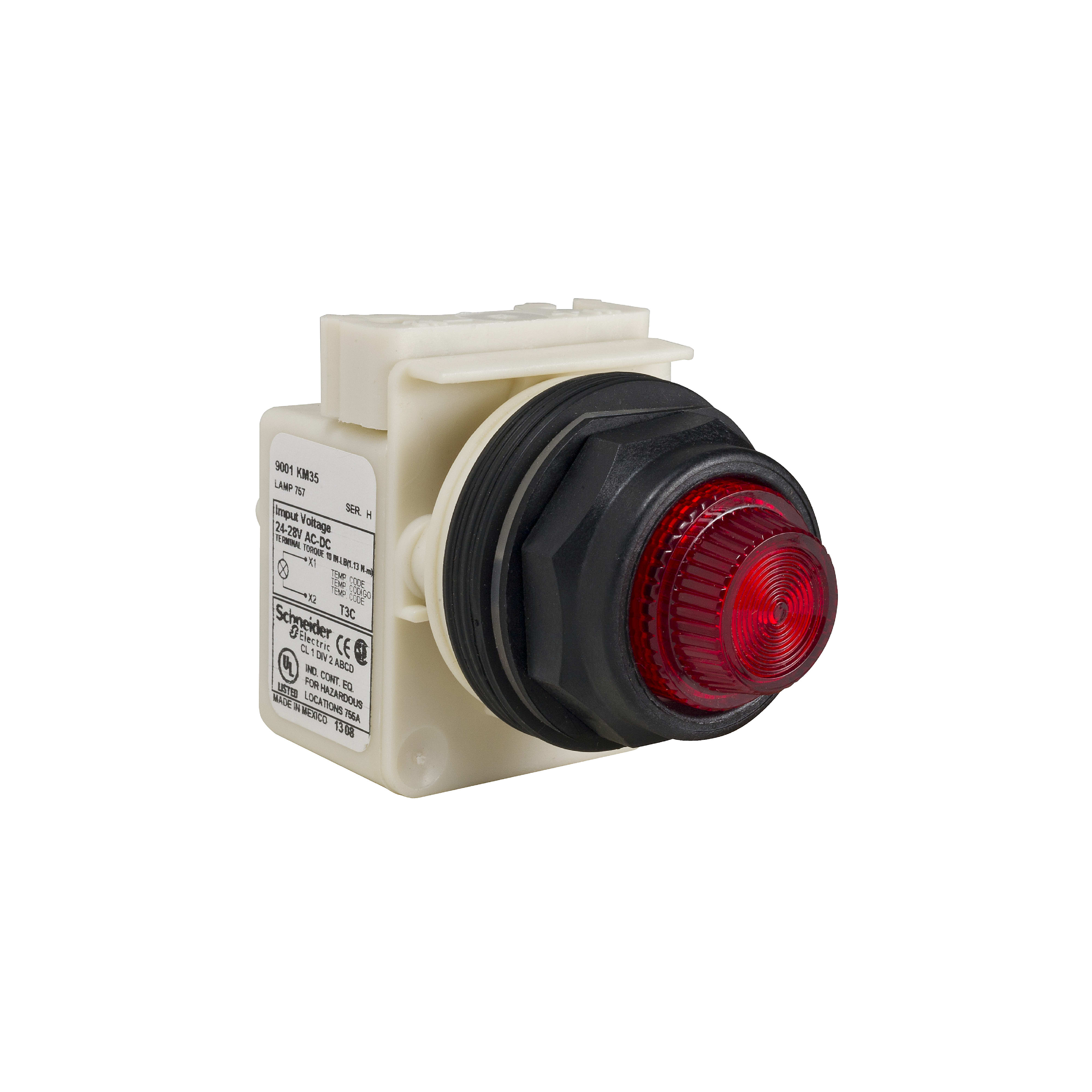 SCHNEIDER ELECTRIC - Pulsante luminoso rosso Ø30 - sporgente con ritorno - 24V - 1 NC/NO 9001SKT35LRR31