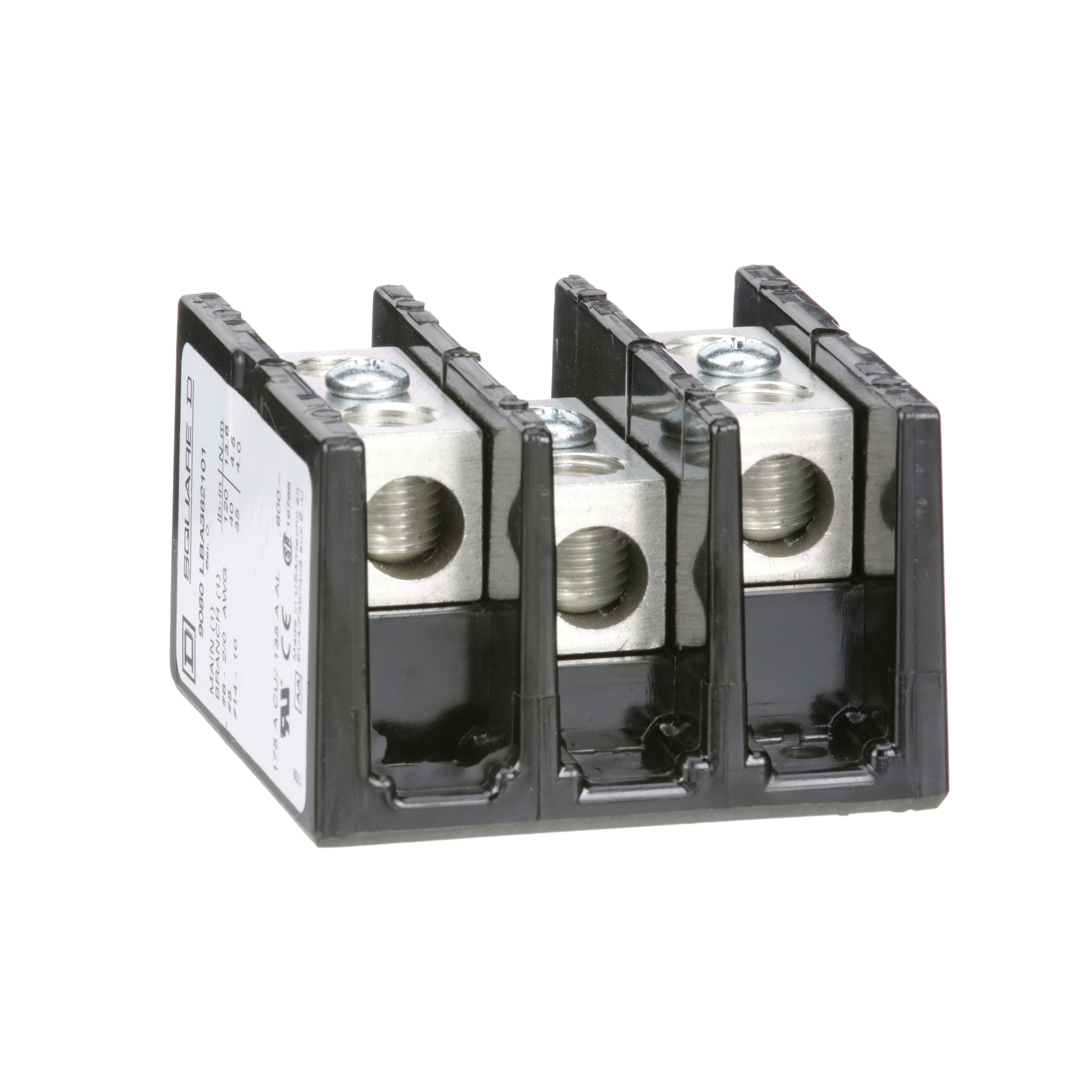 SCHNEIDER ELECTRIC - Power Distribution Block 3 Pole 1 Line 1 Load 600V 175A CU / 600V 135A AL