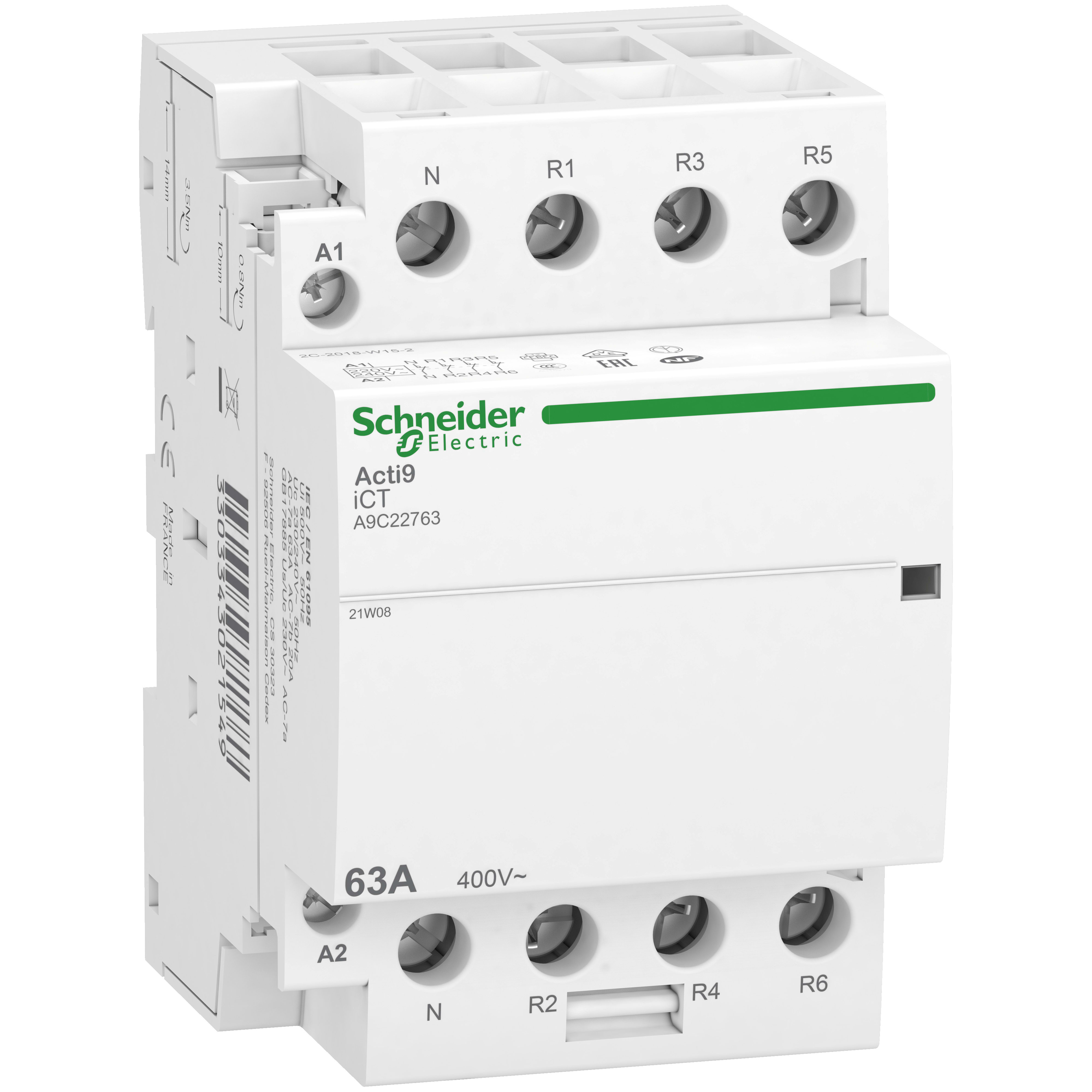SCHNEIDER ELECTRIC - Contattore iCT 4NC 63A comando 230÷240Vca 3P+N A9C22763