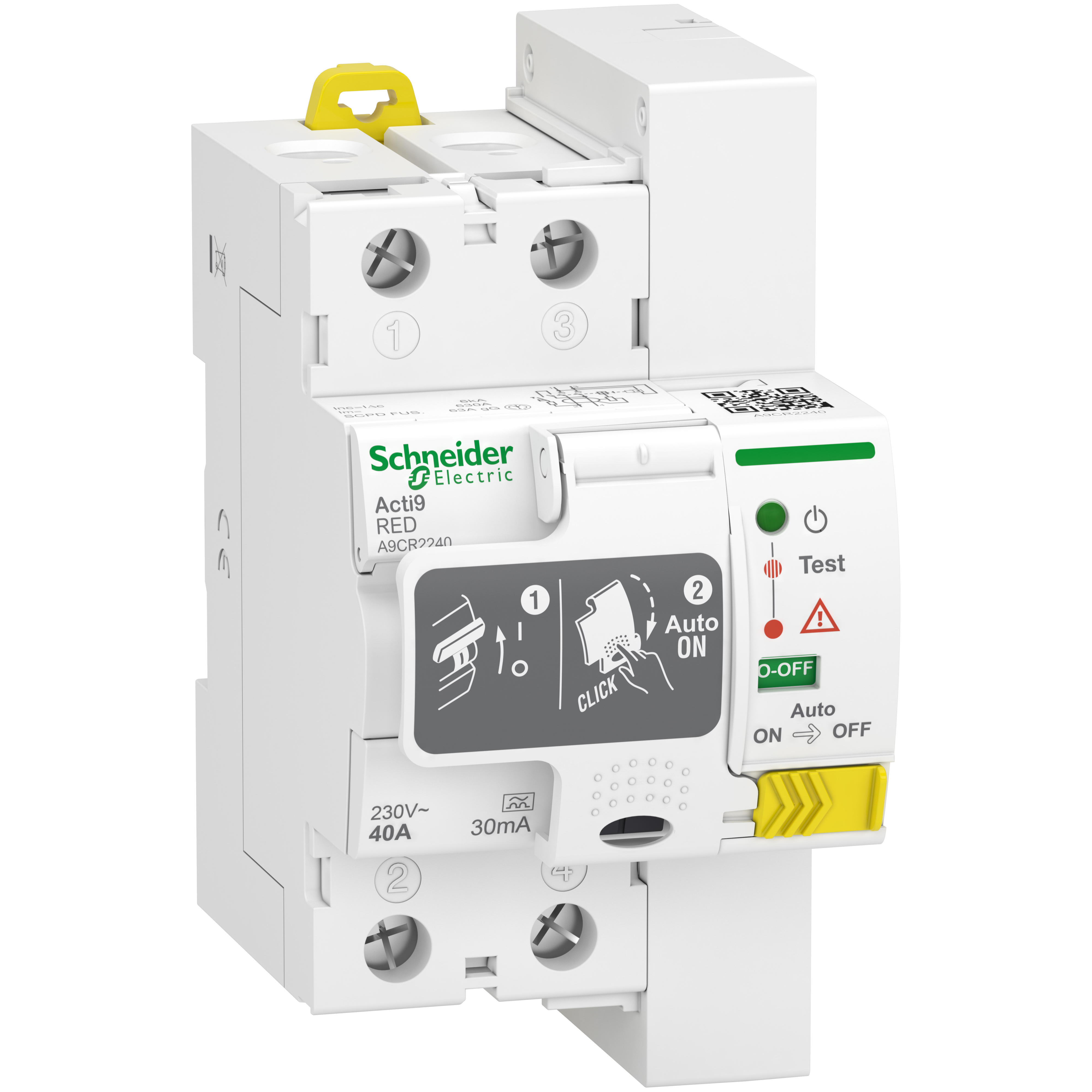SCHNEIDER ELECTRIC - Interruttore differenziale a riarmo automatico RED, 2P, 40A, 30mA, Tipo A A9CR2240