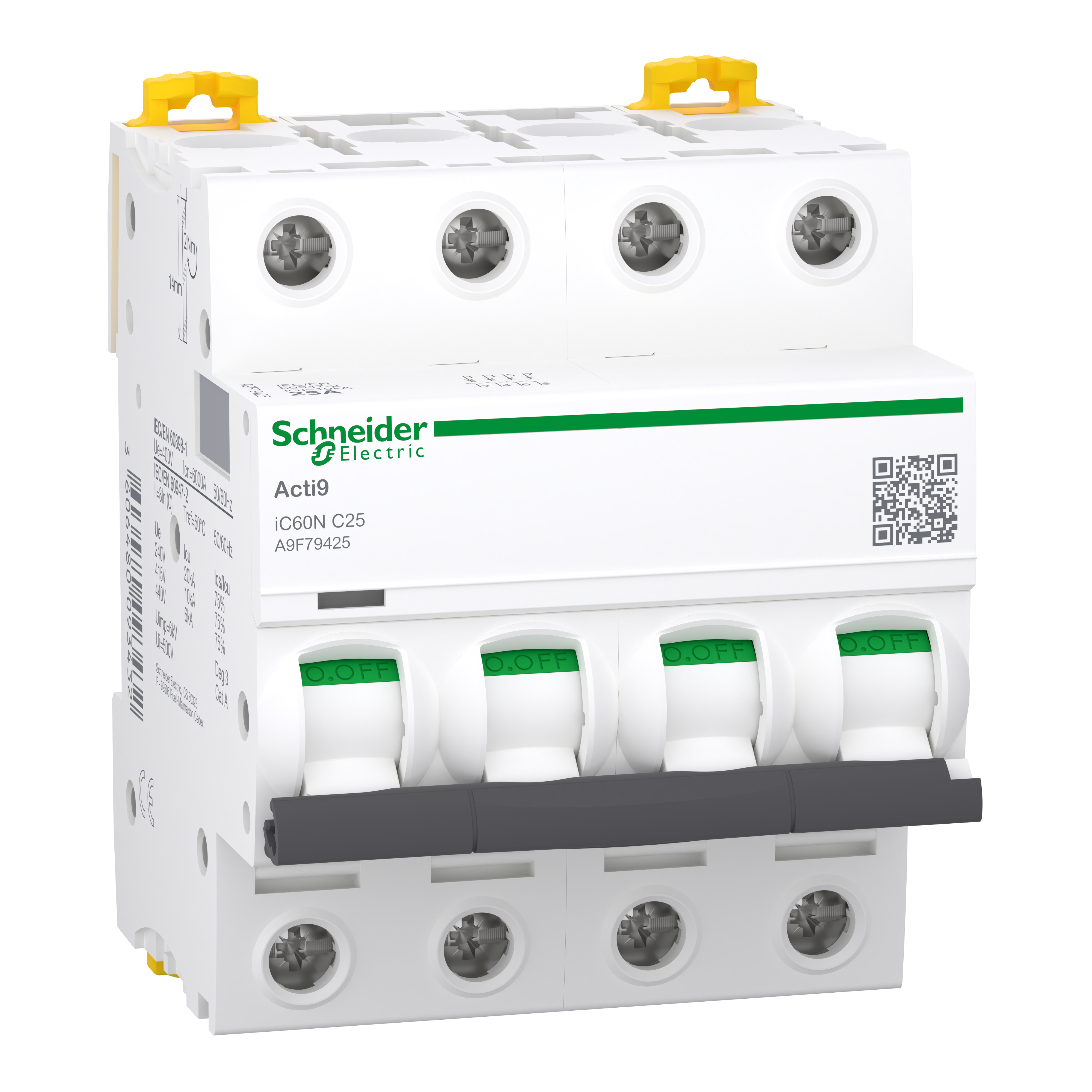 SCHNEIDER ELECTRIC - Interruttore magnetotermico iC60N 4P C 25A 6000A A9F79425