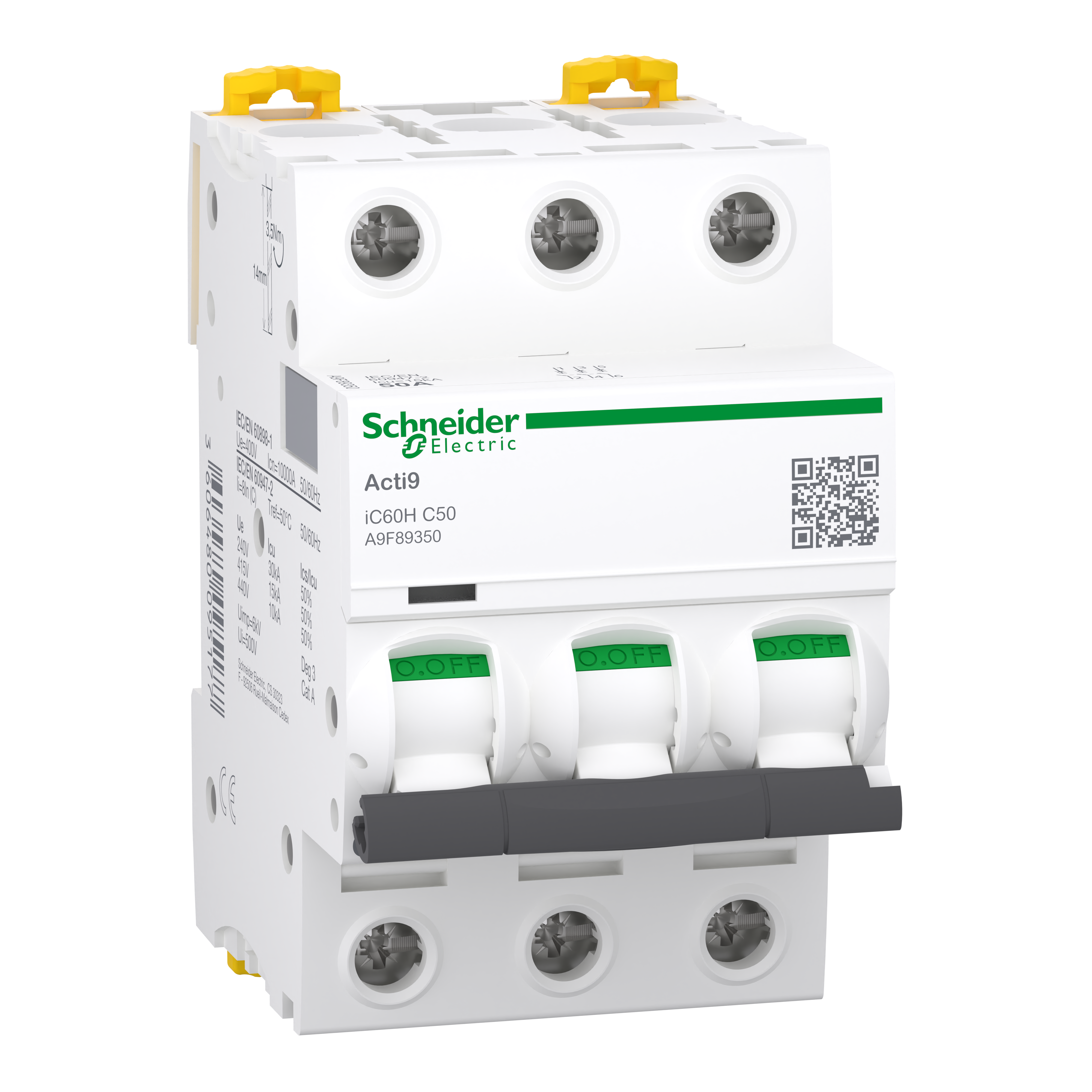 SCHNEIDER ELECTRIC - Interruttore magnetotermico iC60H 3P C 50A 10000A A9F89350