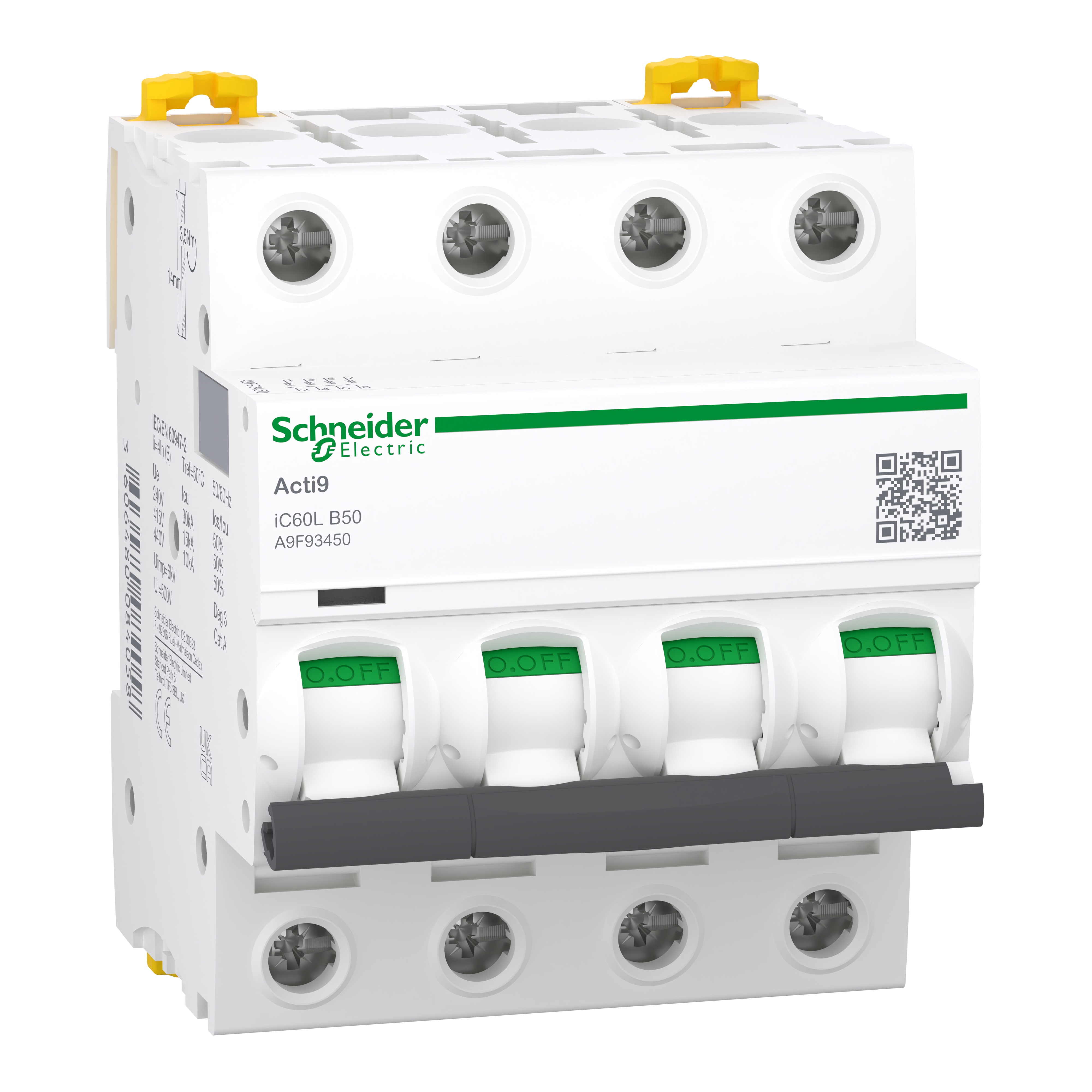 SCHNEIDER ELECTRIC - Interruttore magnetotermico iC60L 4P B 50A 15kA A9F93450