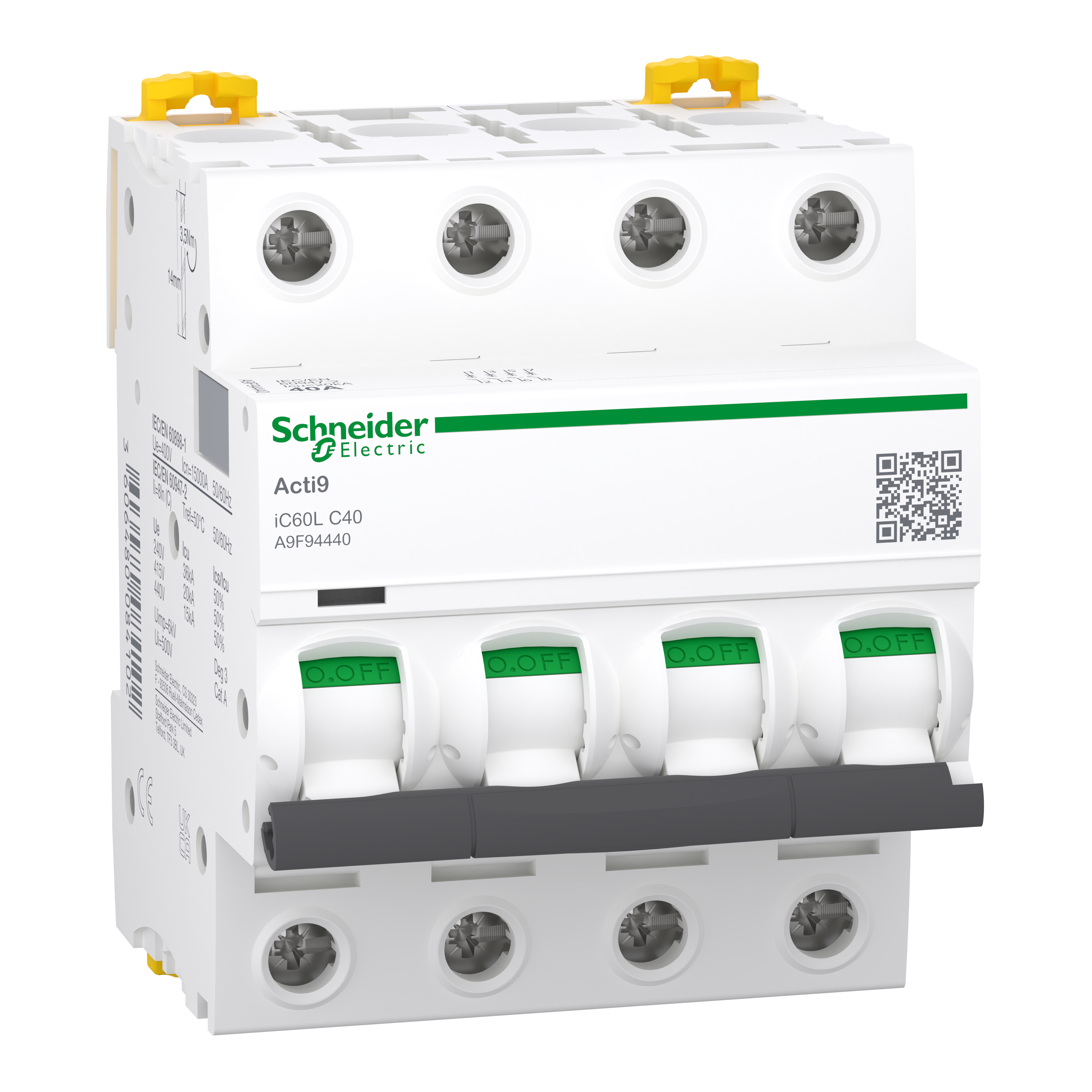 SCHNEIDER ELECTRIC - Interruttore magnetotermico iC60L 4P C 40A 15000A A9F94440