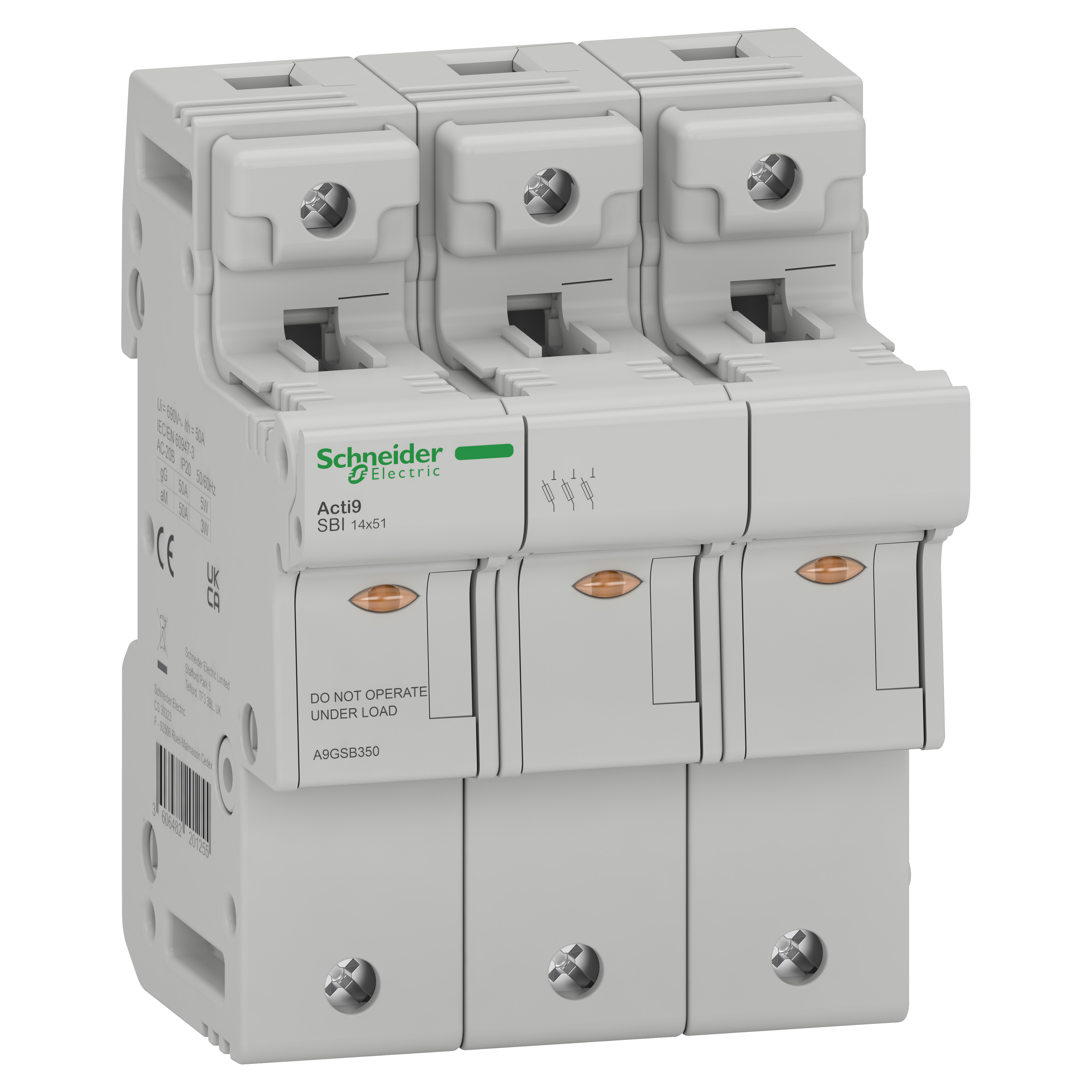 SCHNEIDER ELECTRIC - Sezionatore Acti9 SBI, 3P, 50 A, per fusibile 14 x 51 mm A9GSB350