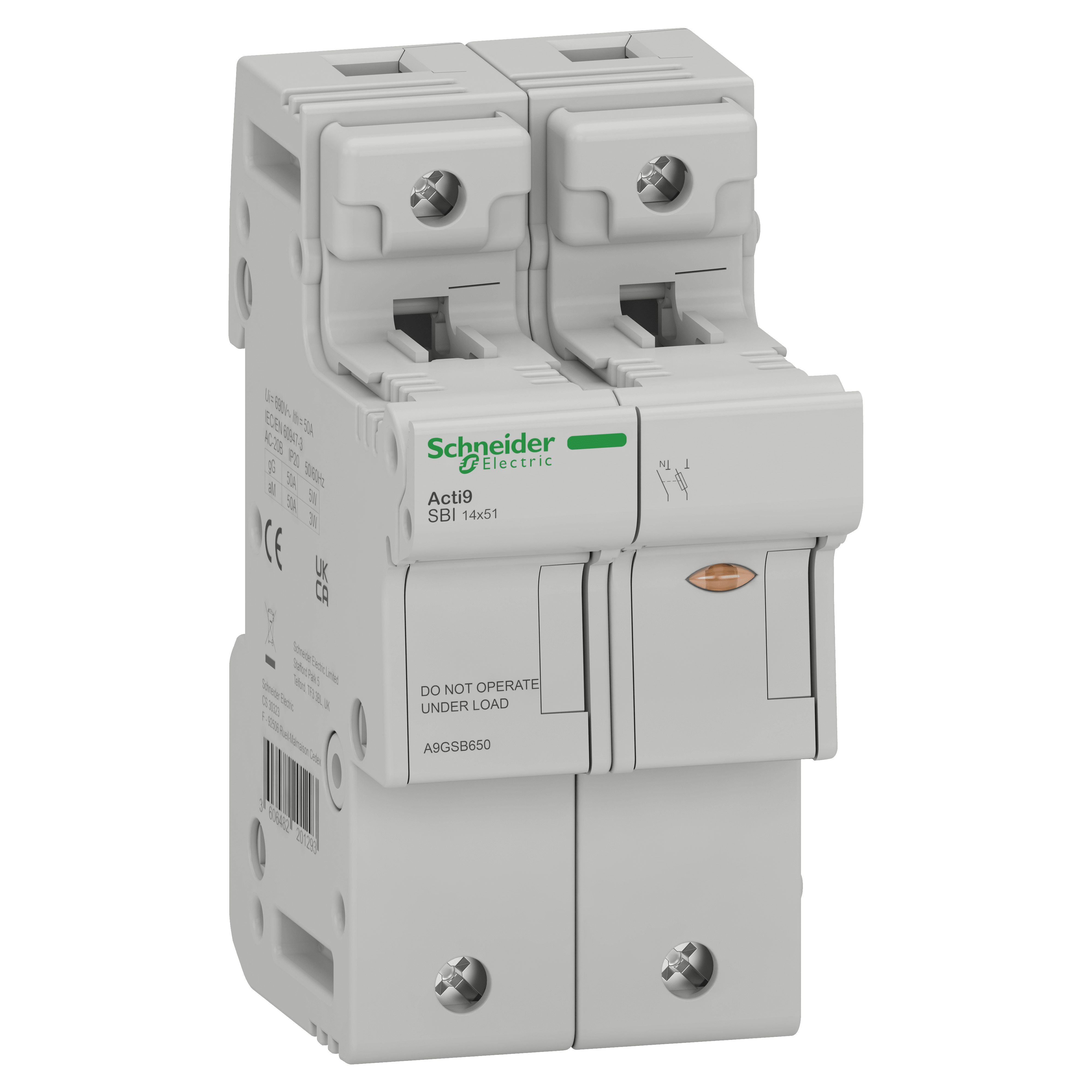 SCHNEIDER ELECTRIC - Sezionatore Acti9 SBI, 1P+N, 50 A, per fusibile 14 x 51 mm